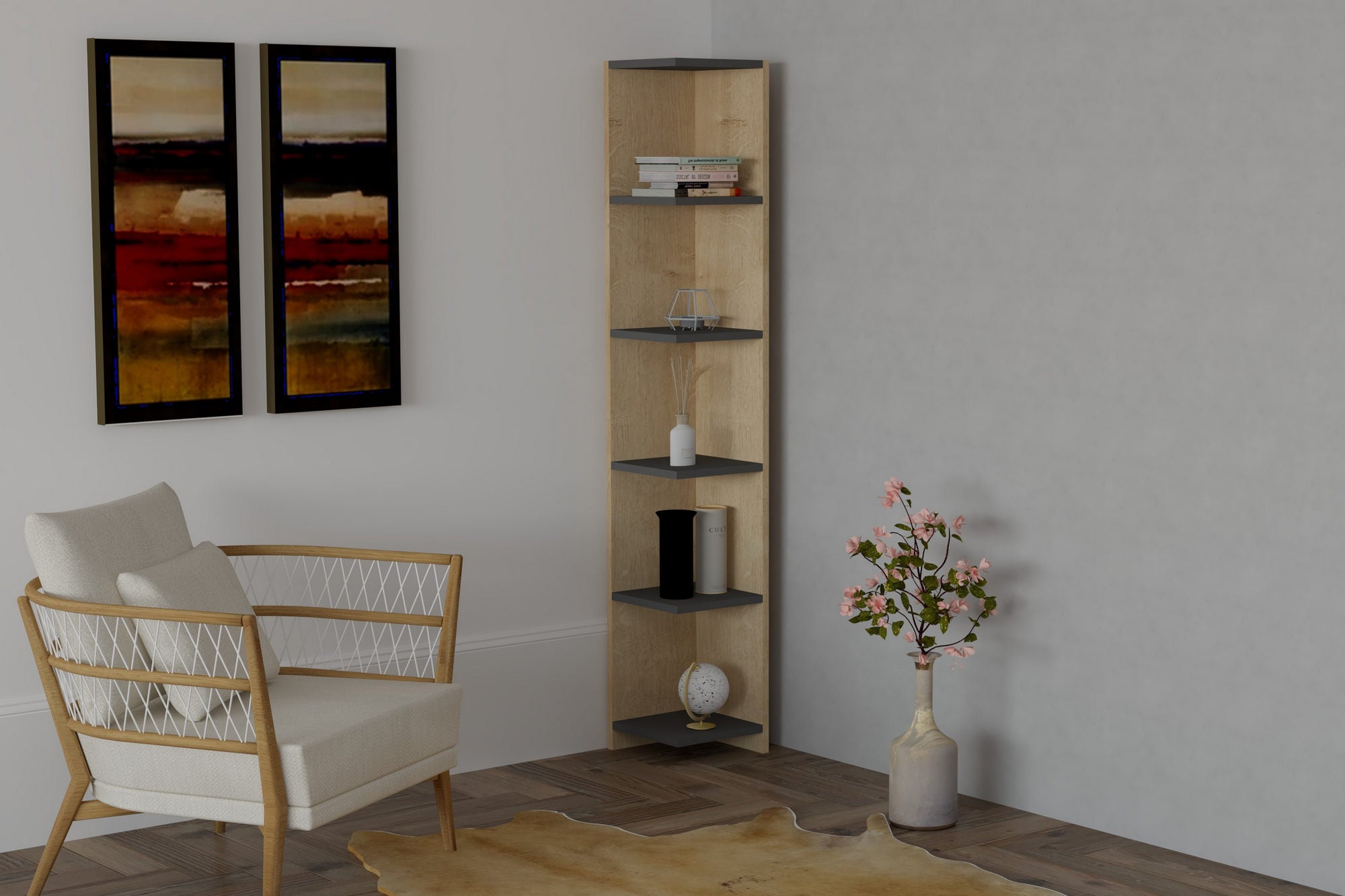 Estante Escandinava – 160 cm x 25 cm x 25 cm – Safira e Antracite – Painéis de partículas revestidos a melamina