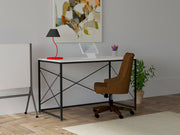 Secretária de Estudo – 121cm x 72cm x 60cm – Branco e Preto – Painel de partículas revestido a melamina e metal