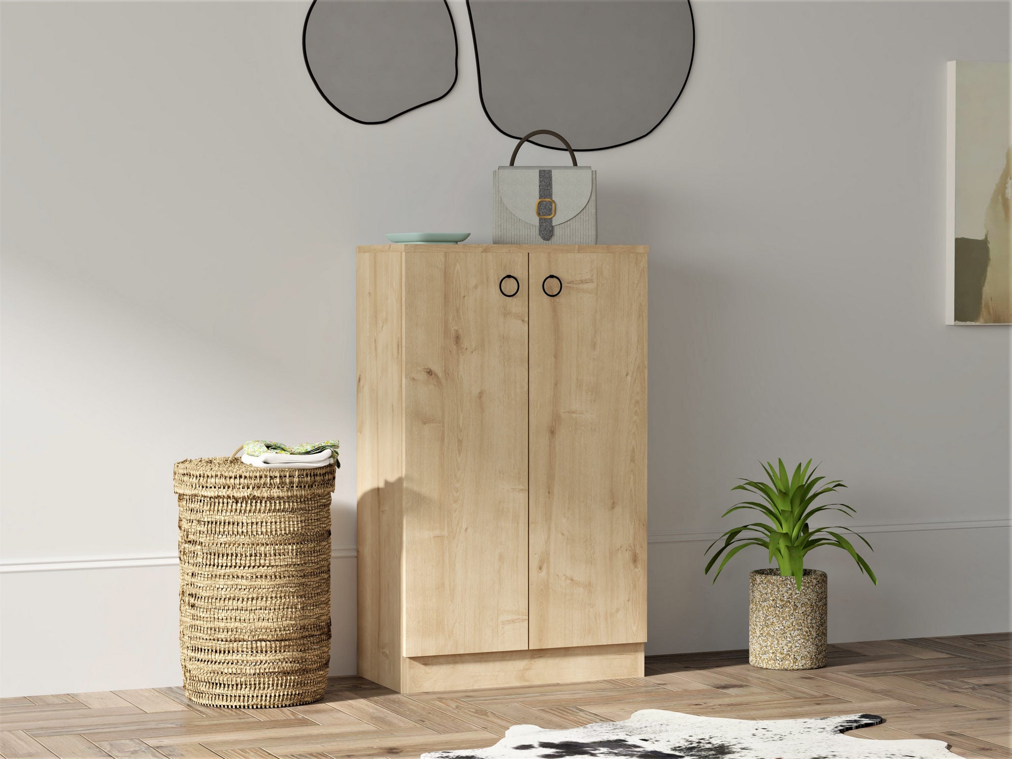 Sapateira elegante em safira, 60 x 100 x 31,6 cm | Painel de partículas 100% revestido em melamina, 18 mm de espessura | Amplas prateleiras e espaço de armazenamento para espaços modernos
