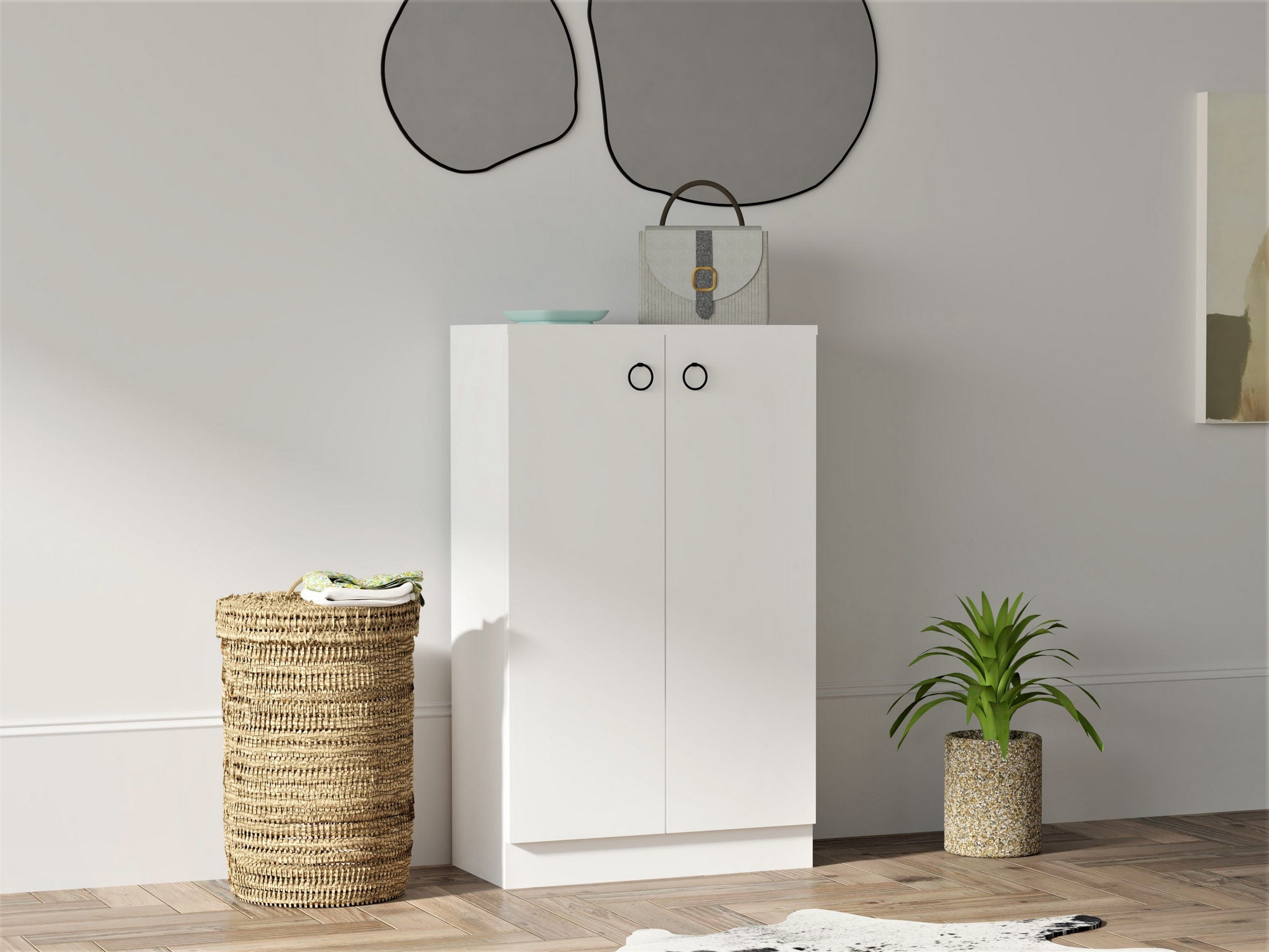 Armário multifuncional – 60 x 31,6 x 100 cm – Branco – Painéis de partículas revestidos a melamina