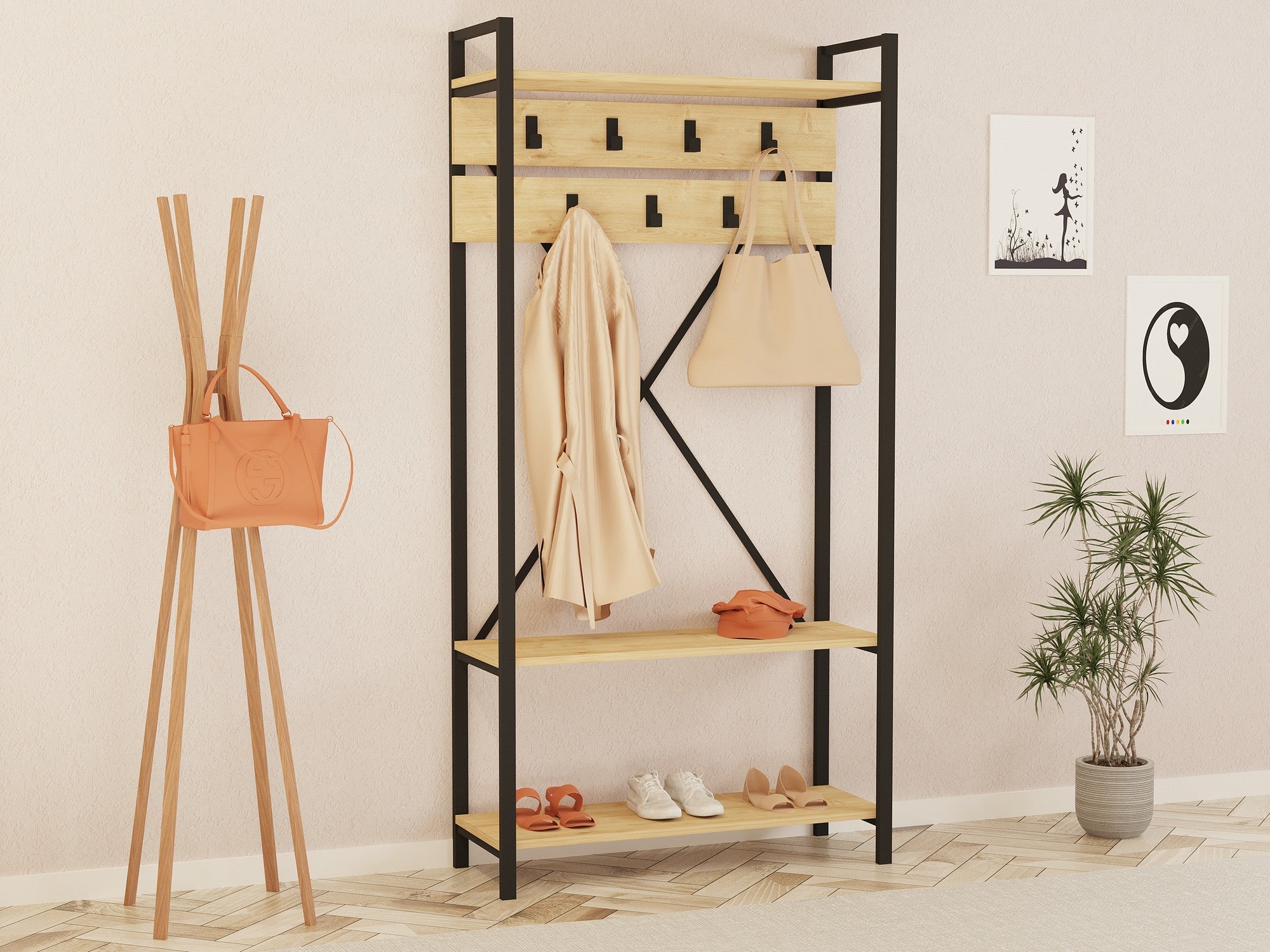 Conjunto para hall de entrada – 90 x 180 x 34 cm – Cor Safira – Painel de Partículas