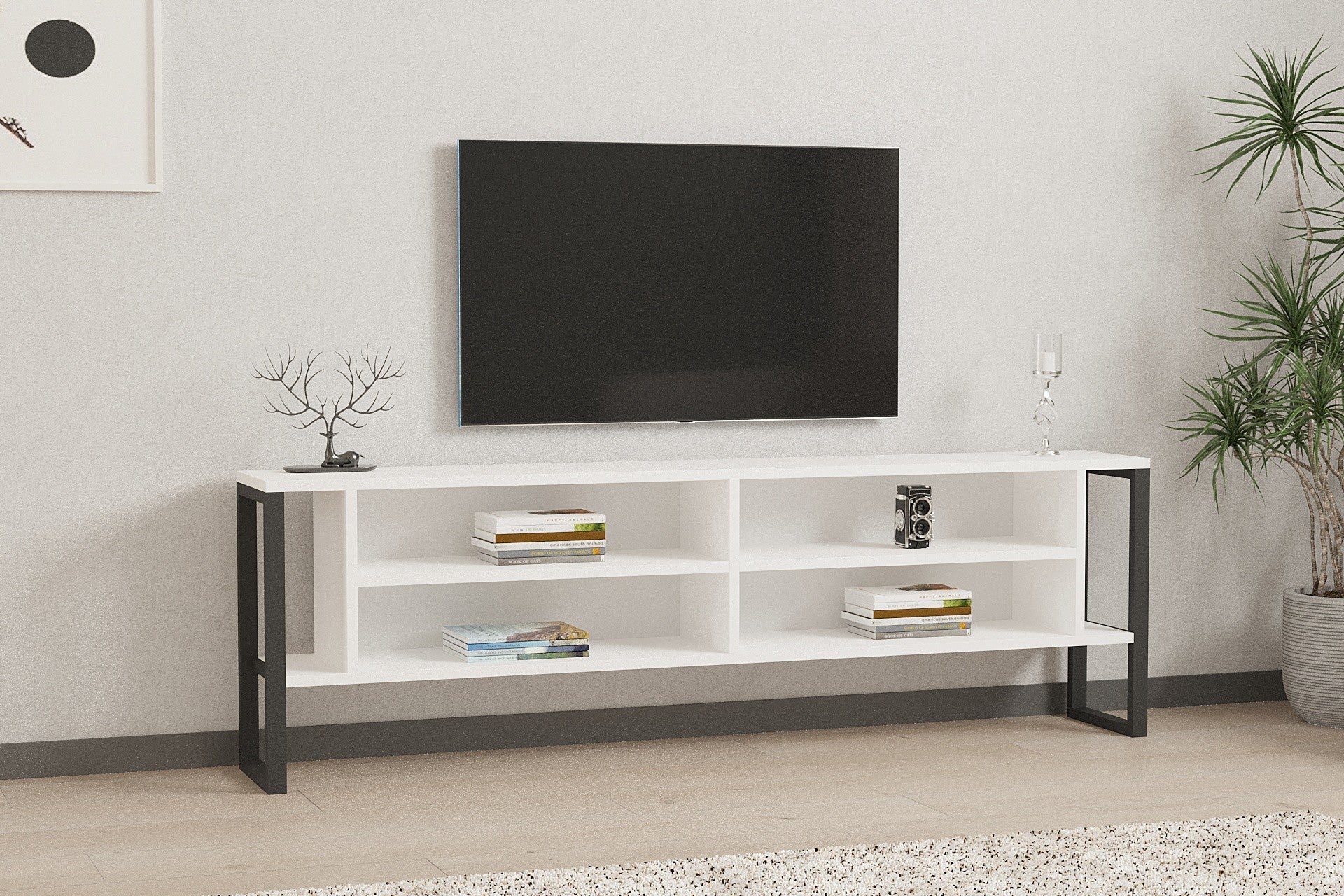 Móvel de TV – 160cm x 50.4cm x 24.5cm – Branco – Painel de partículas revestido a melamina