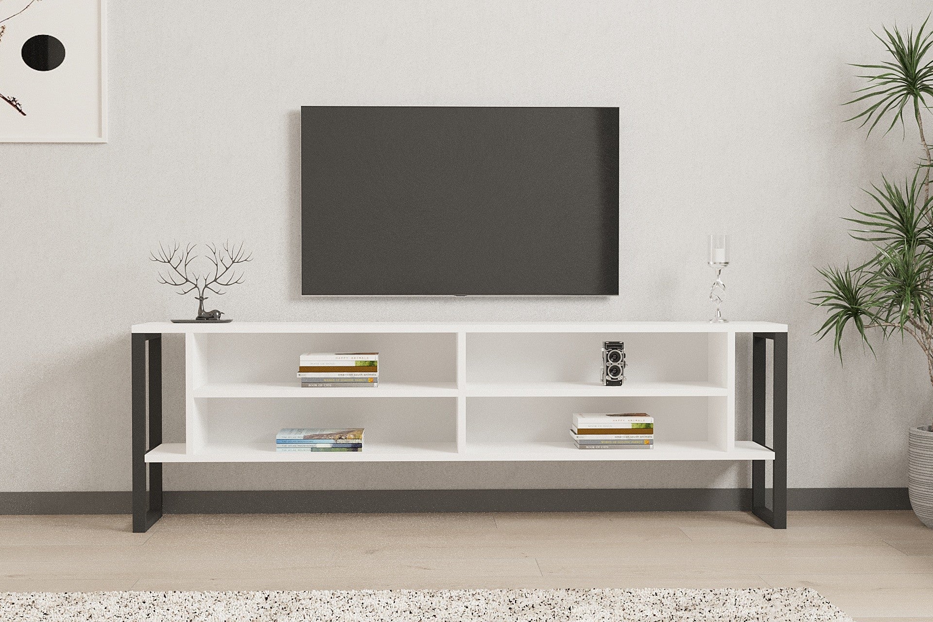 Móvel de TV – 160cm x 50.4cm x 24.5cm – Branco – Painel de partículas revestido a melamina