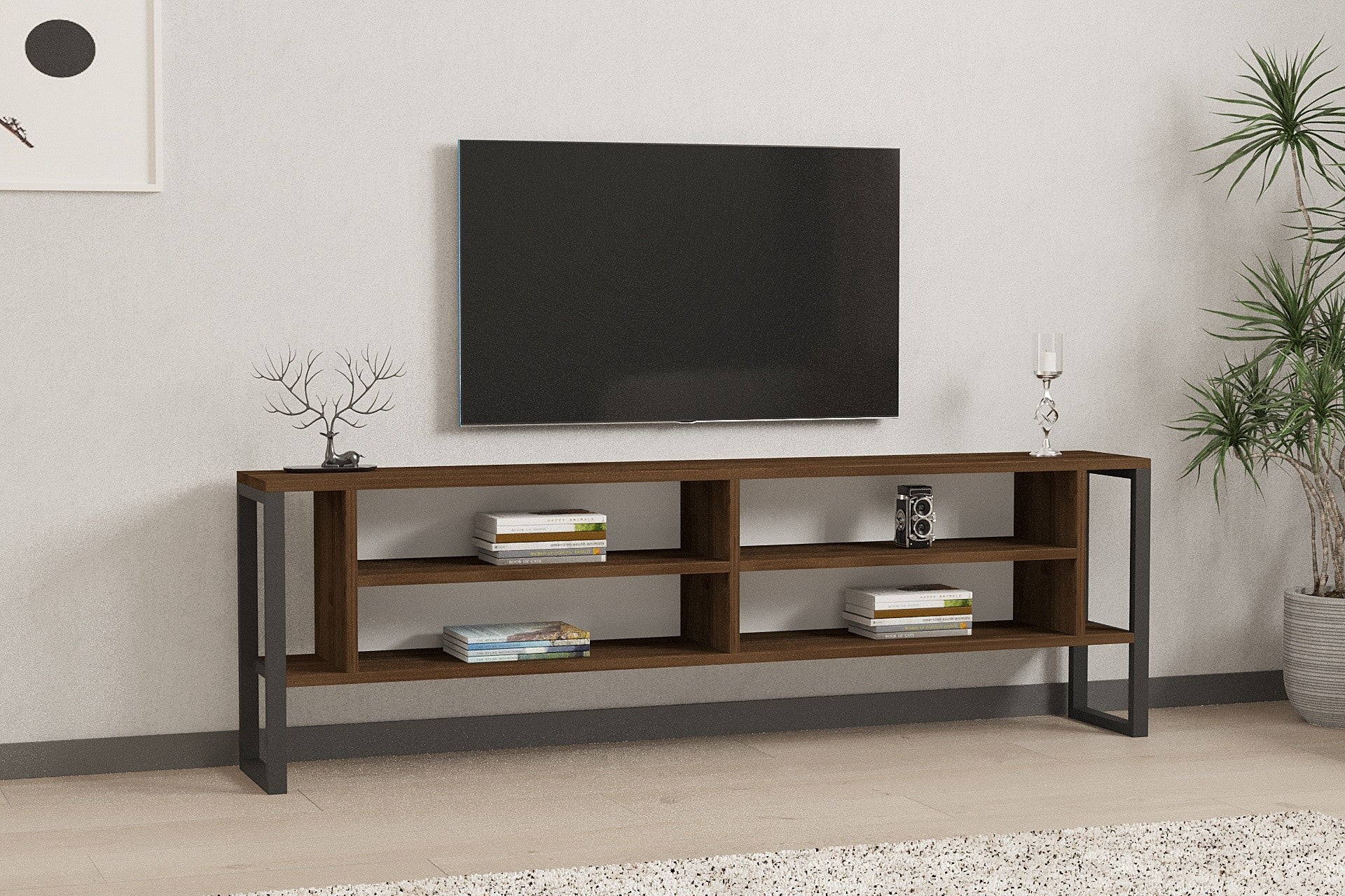 Móvel de TV – 160 cm x 50.4 cm x 24.5 cm – Nogueira – Painel de partículas revestido a melamina