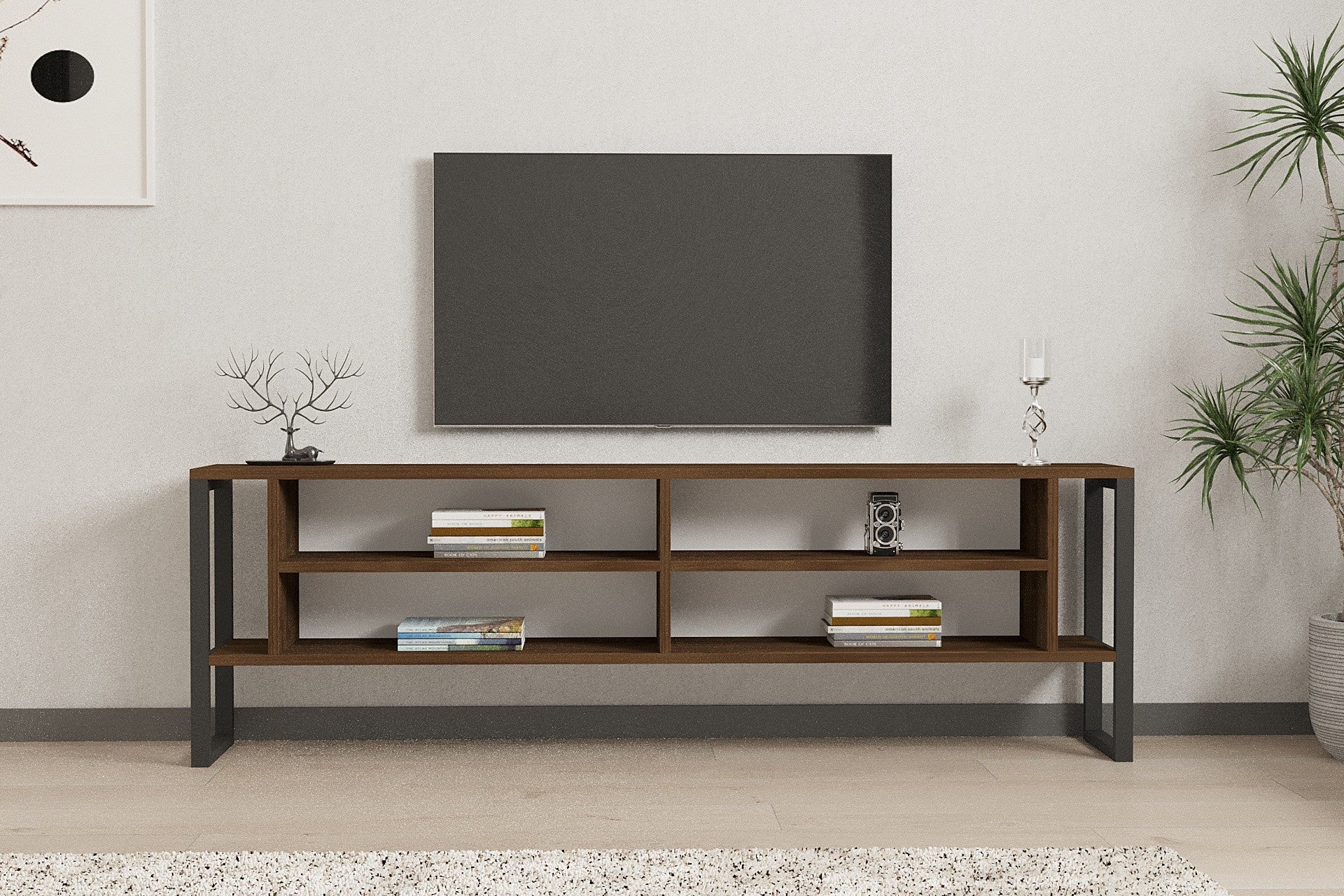 Móvel de TV – 160 cm x 50.4 cm x 24.5 cm – Nogueira – Painel de partículas revestido a melamina