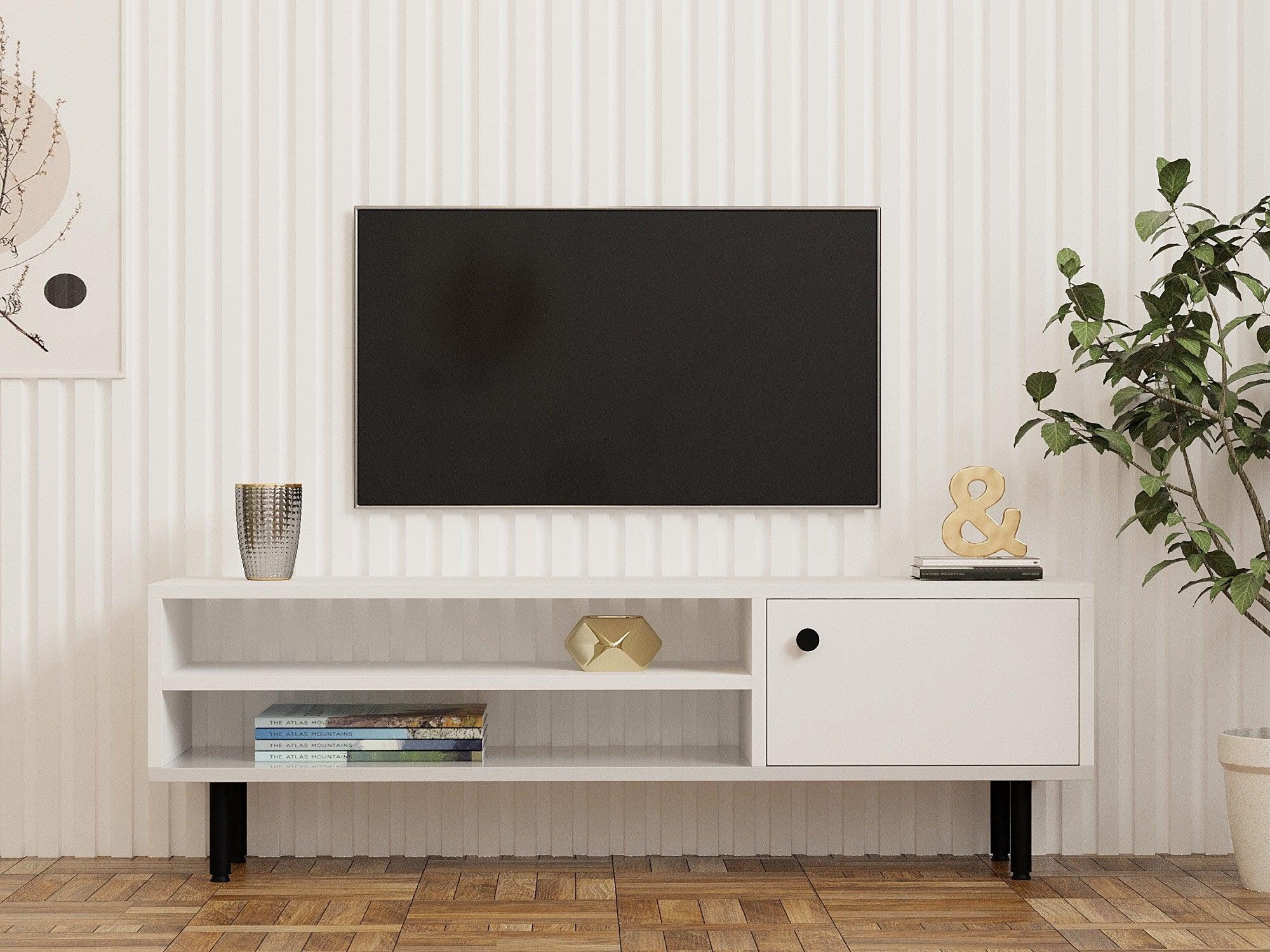Móvel de TV – 120 cm x 38 cm x 30 cm – Branco – Painel de partículas revestido a melamina