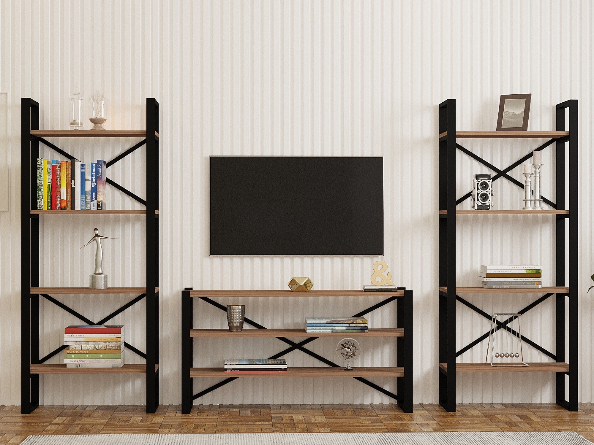 Móvel de TV – 120 cm x 58,5 cm x 32 cm – Pinho Atlântico – Material: painel de partículas revestido a melamina