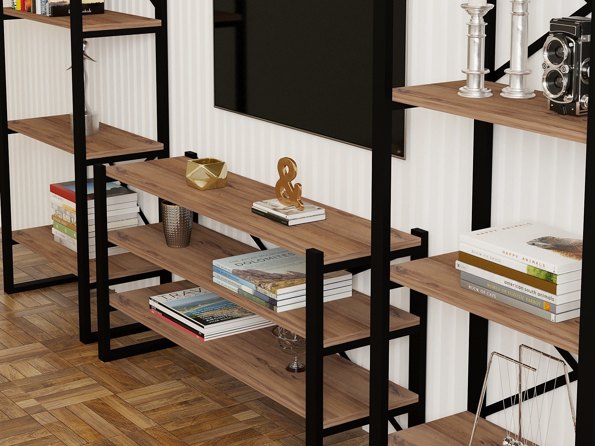 Móvel de TV – 120 cm x 58,5 cm x 32 cm – Pinho Atlântico – Material: painel de partículas revestido a melamina