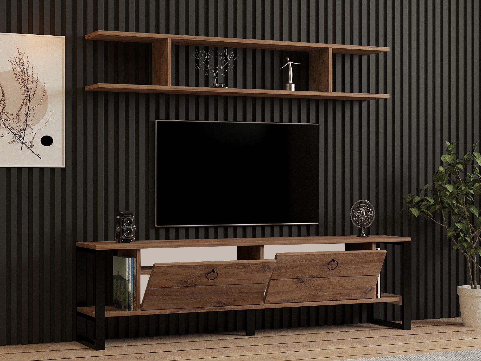 Móvel de TV – 160 cm x 45 cm x 30 cm – Pinho Atlântico – Painel de partículas e metal