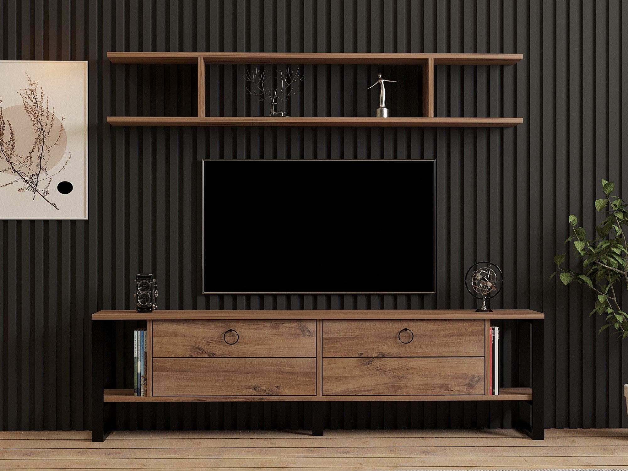 Móvel de TV – 160 cm x 45 cm x 30 cm – Pinho Atlântico – Painel de partículas e metal