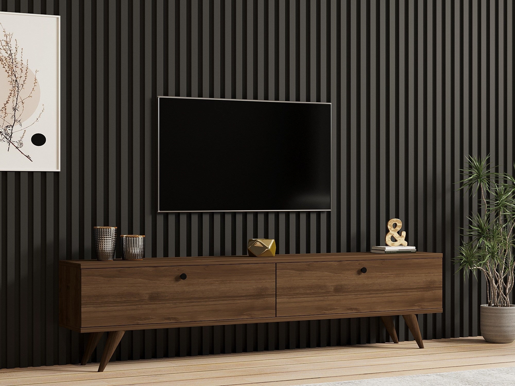 Móvel de TV em nogueira – 160 cm x 40 cm x 25 cm – material em painel de partículas revestido a melamina