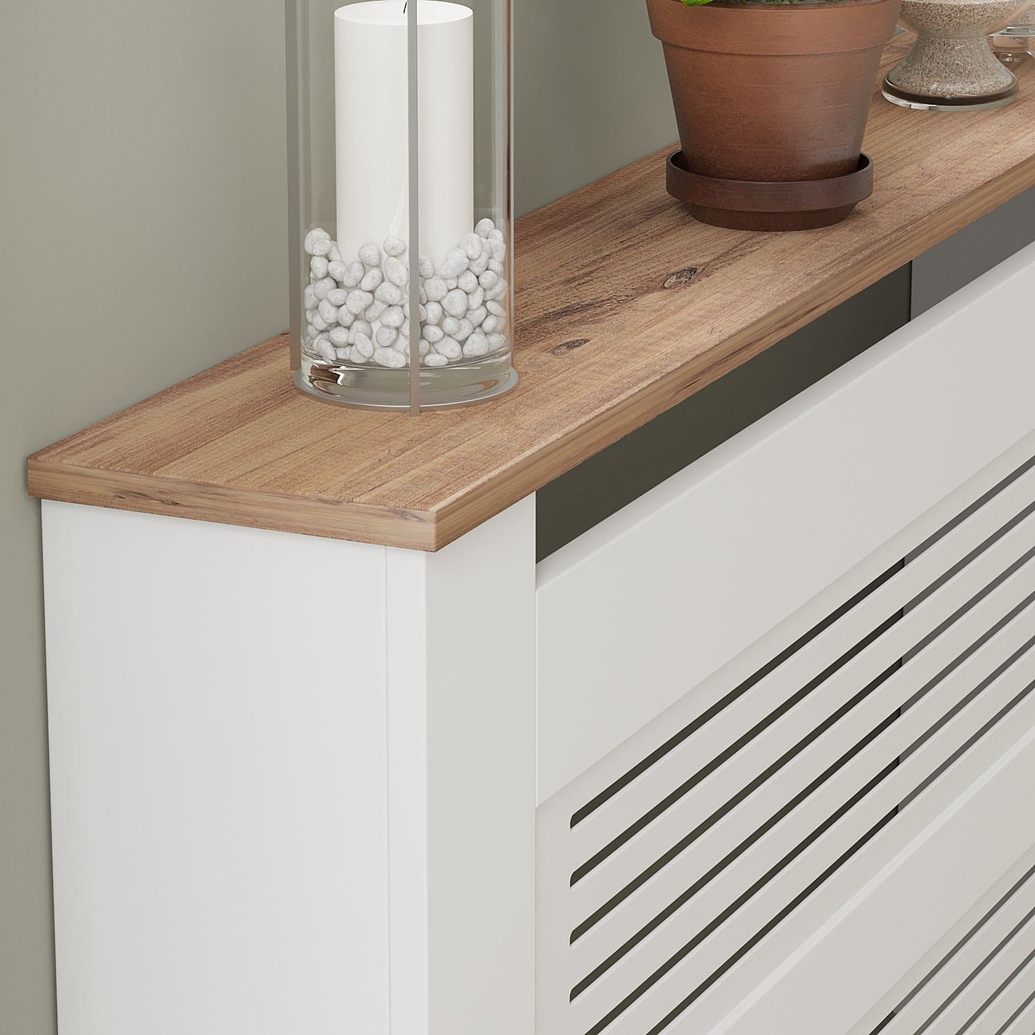 Armário para Radiador – 112cm x 82cm x 30cm – Branco e Pinheiro Atlântico – MDF e Painel de Partículas