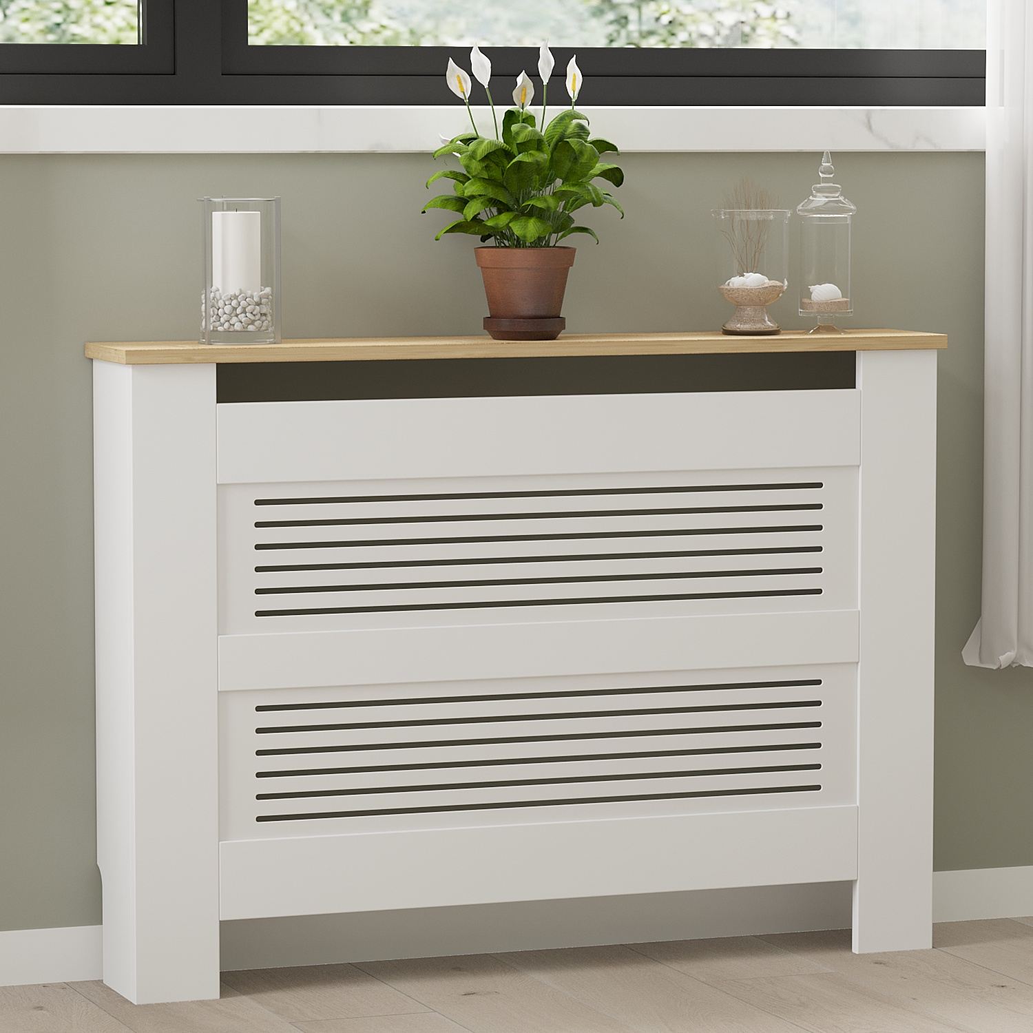 Armário para Radiador – 112cm x 82cm x 30cm – Carvalho Safira e Branco – Aglomerado e MDF