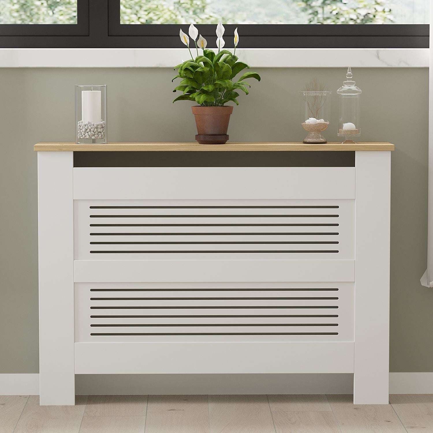 Armário para Radiador – 112cm x 82cm x 30cm – Carvalho Safira e Branco – Aglomerado e MDF