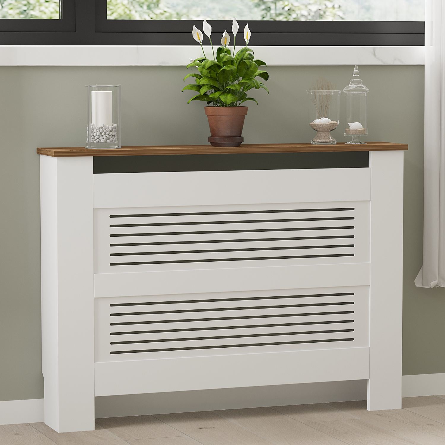 Armário para Radiador – 112 cm x 82 cm x 30 cm – Nogueira e Branco – Aglomerado e MDF