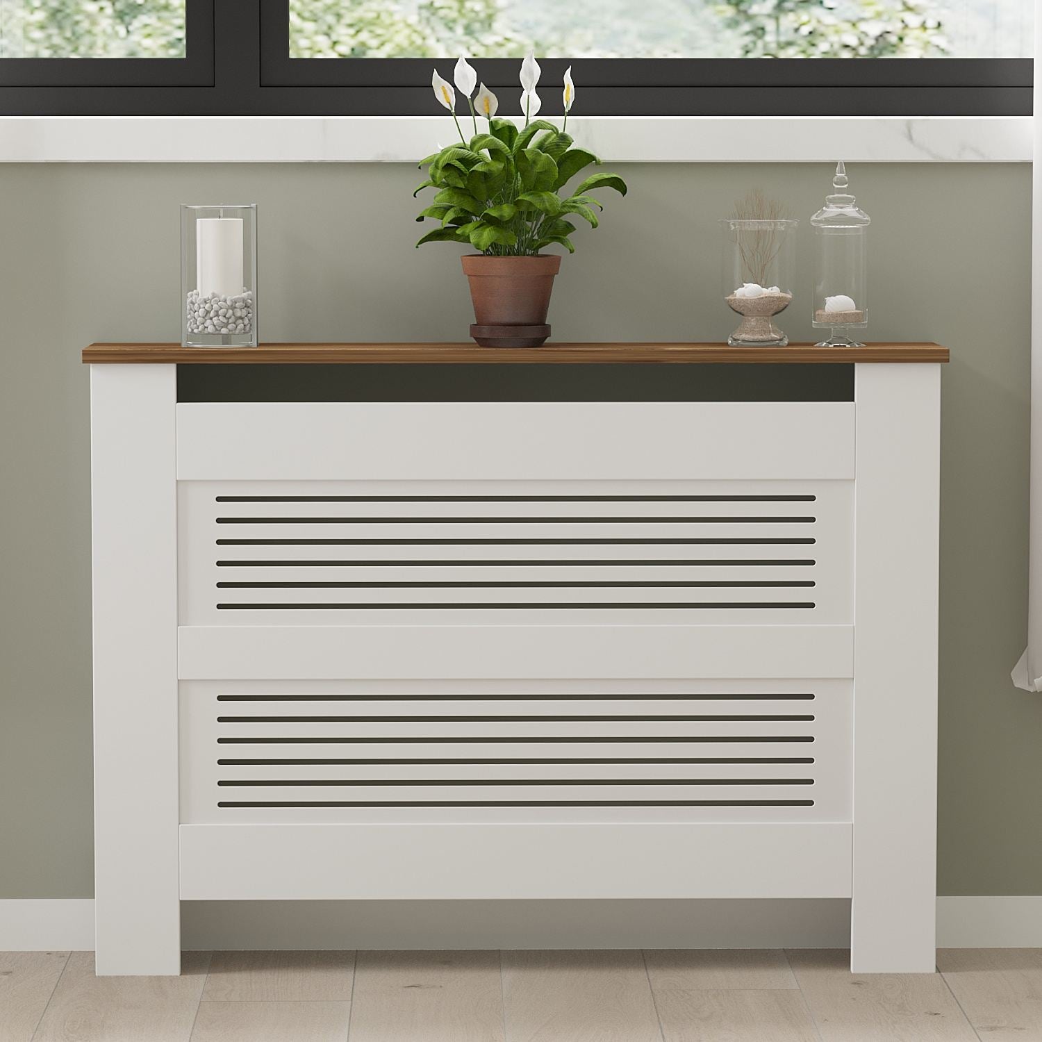 Armário para Radiador – 112 cm x 82 cm x 30 cm – Nogueira e Branco – Aglomerado e MDF