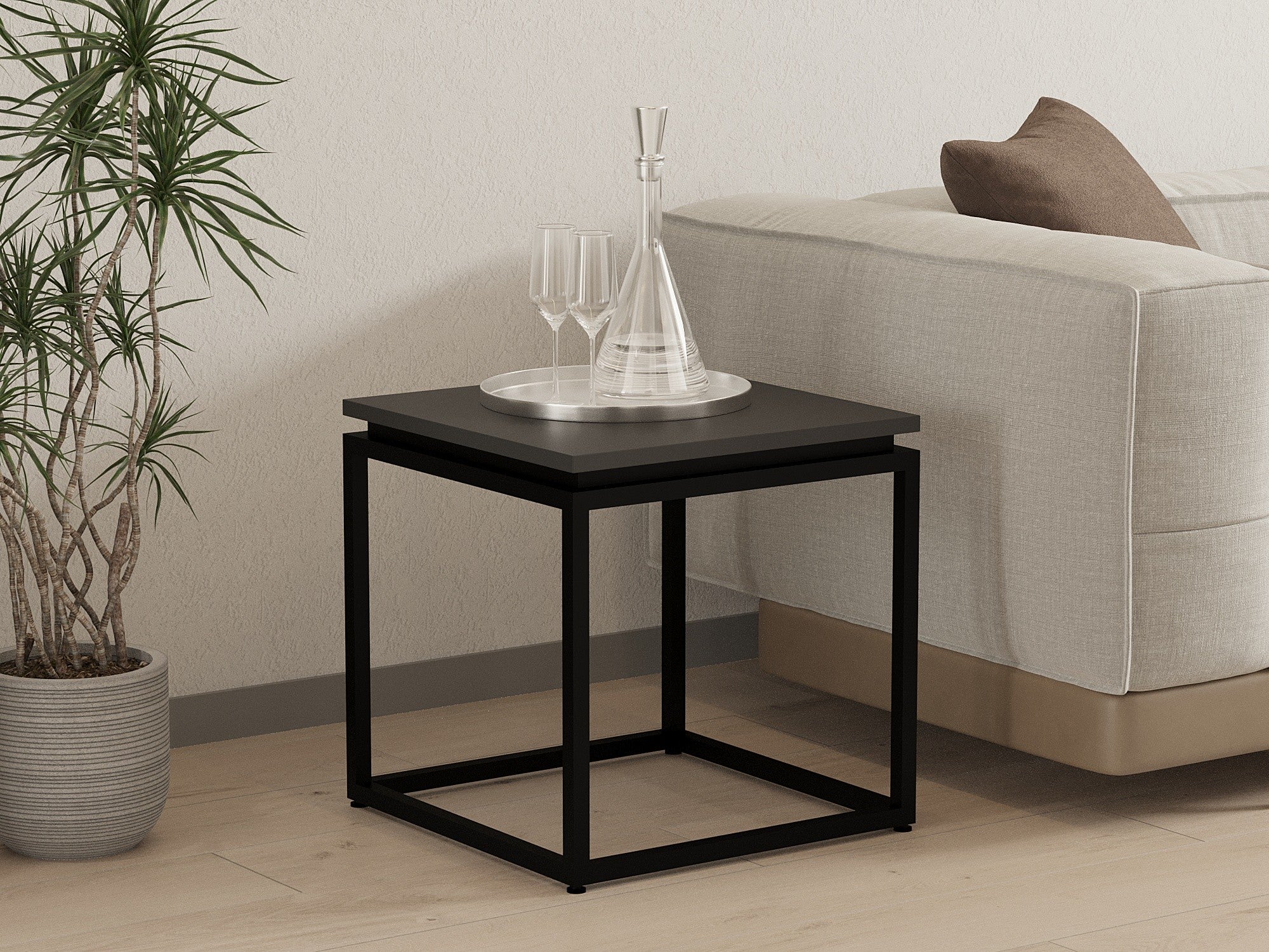 Mesa de Centro Preta Elegante, 45 x 45 x 45 cm | Painel de Partículas 100% Revestido em Melamina e Estrutura de Metal | Design Multiuso com Armazenamento Adicional para uma Estética Hoteleira Moderna