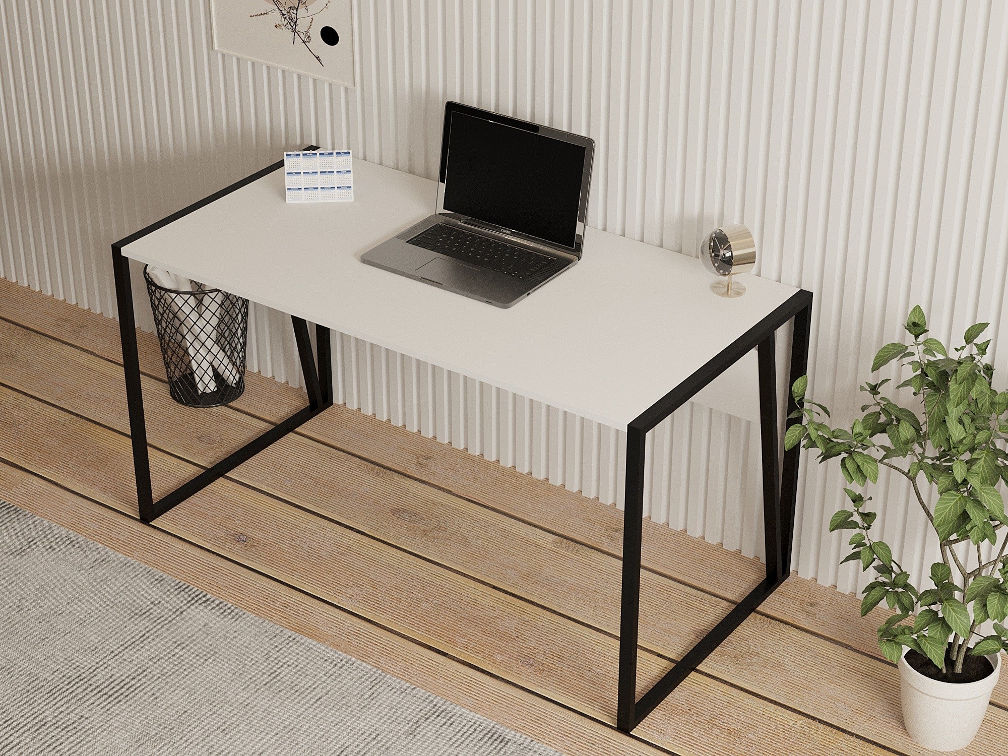 Secretária de Estudo – 140 cm x 74 cm x 70 cm – Branco e Preto – Painel de Partículas e Metal
