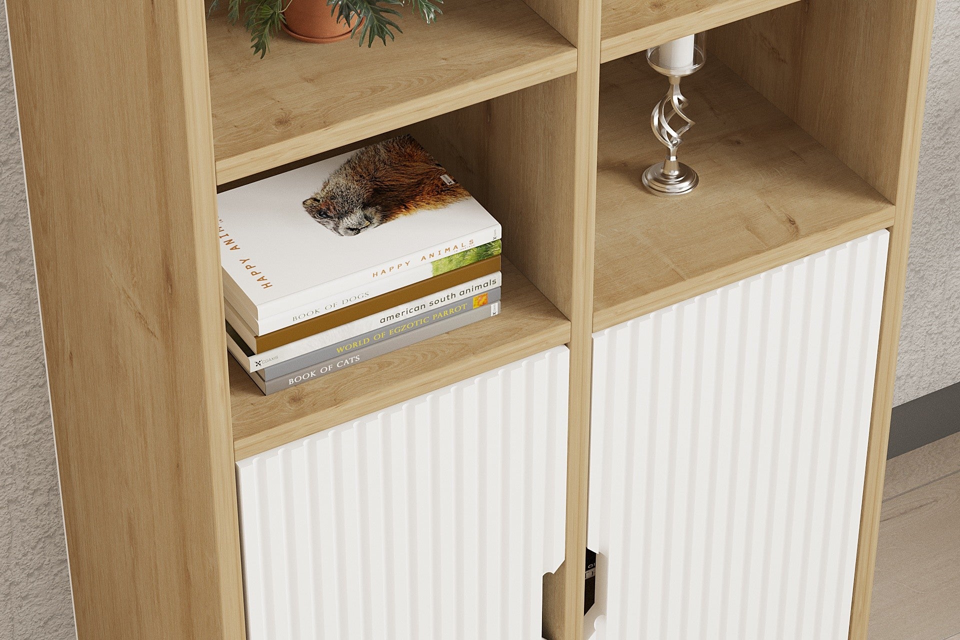 Estante de livros – 58.6 cm x 160 cm x 30 cm – Carvalho Safira e Branco – Painéis de partículas