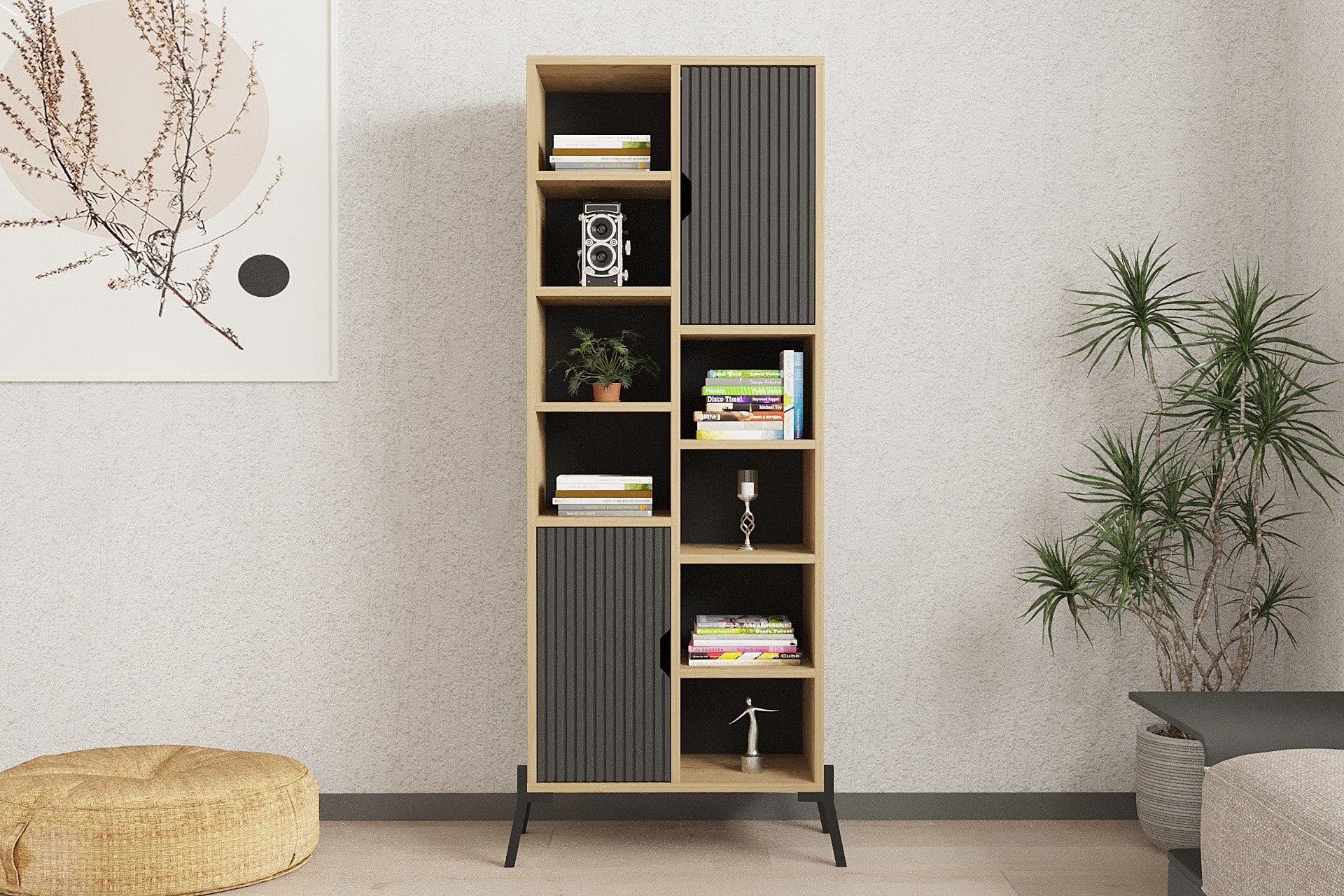 Estante de livros – 58.6cm x 160cm x 30cm – Carvalho Safira e Antracite – Melamina