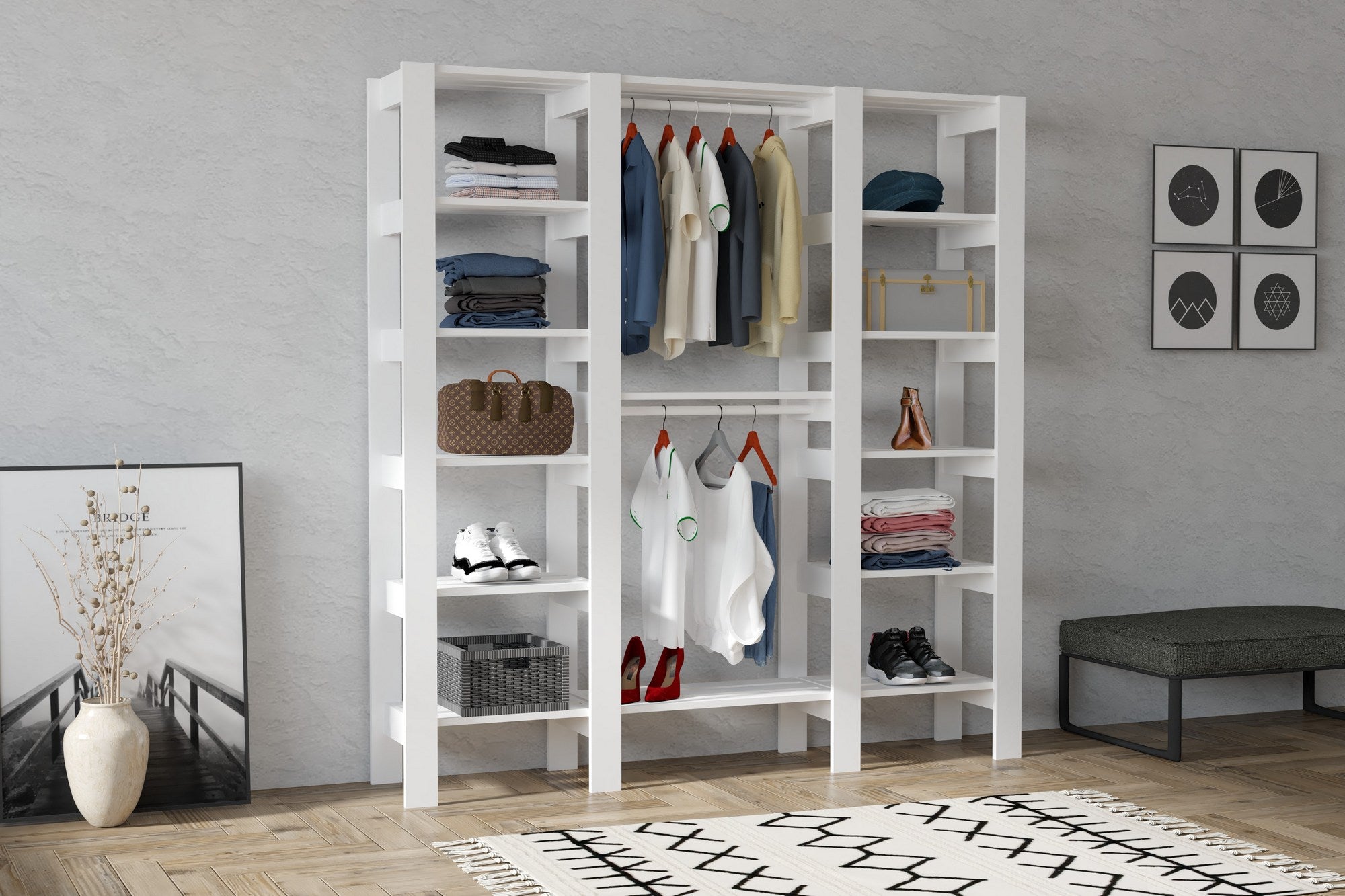 Guarda-roupa – 161,4 cm x 180 cm x 33,6 cm – Branco – Painel de partículas revestido de melamina