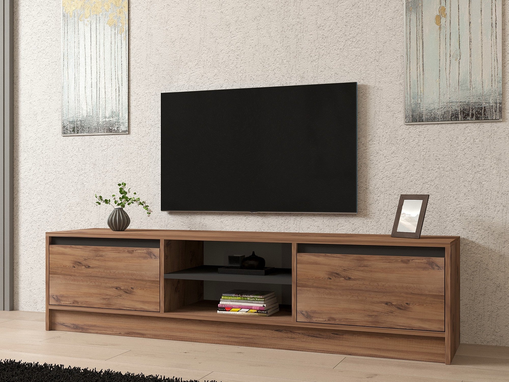 Móvel de TV – 180cm x 45cm x 40cm – Pinho Atlântico e Antracite – Painel de partículas revestido a melamina