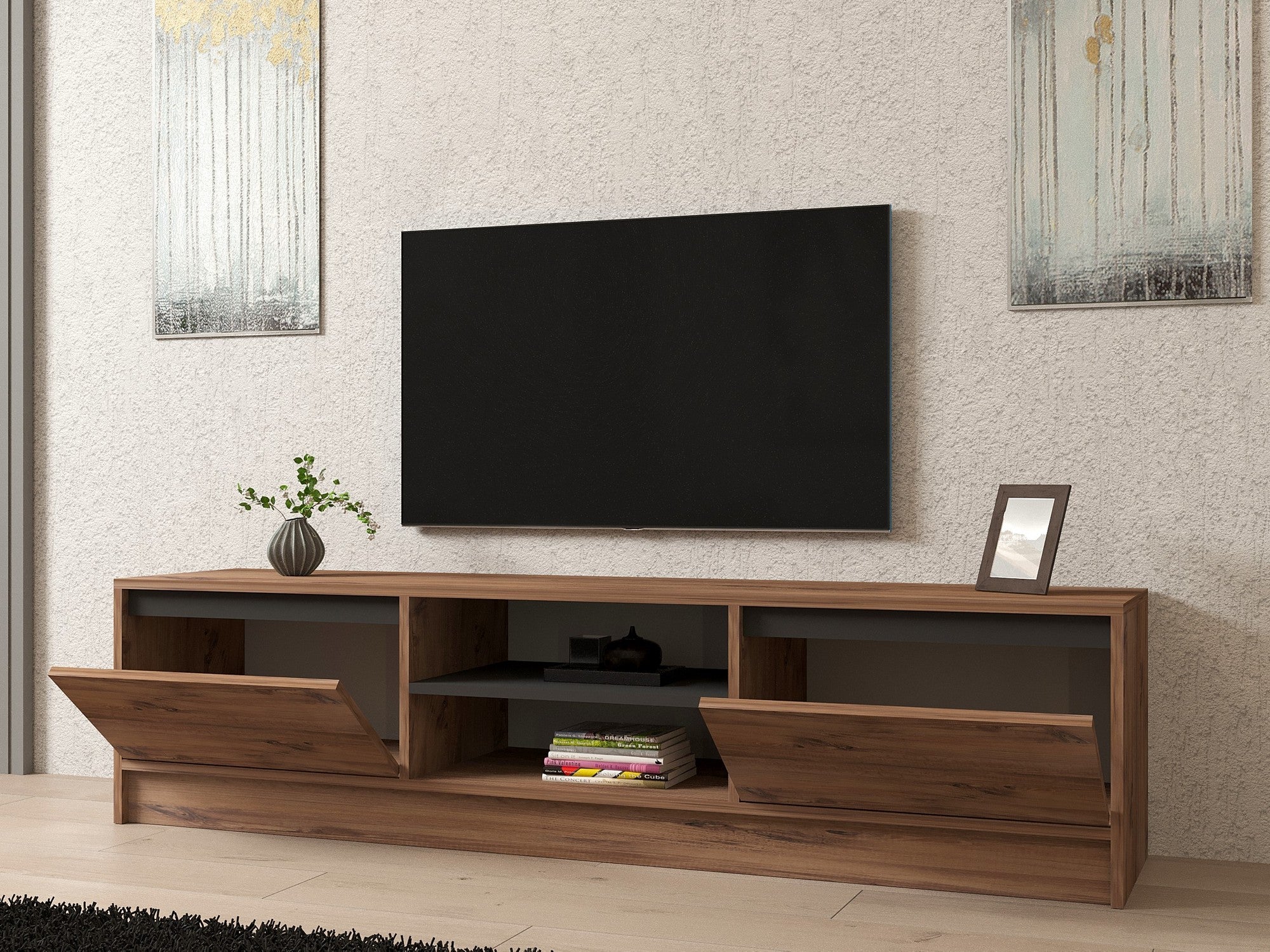Móvel de TV – 180cm x 45cm x 40cm – Pinho Atlântico e Antracite – Painel de partículas revestido a melamina