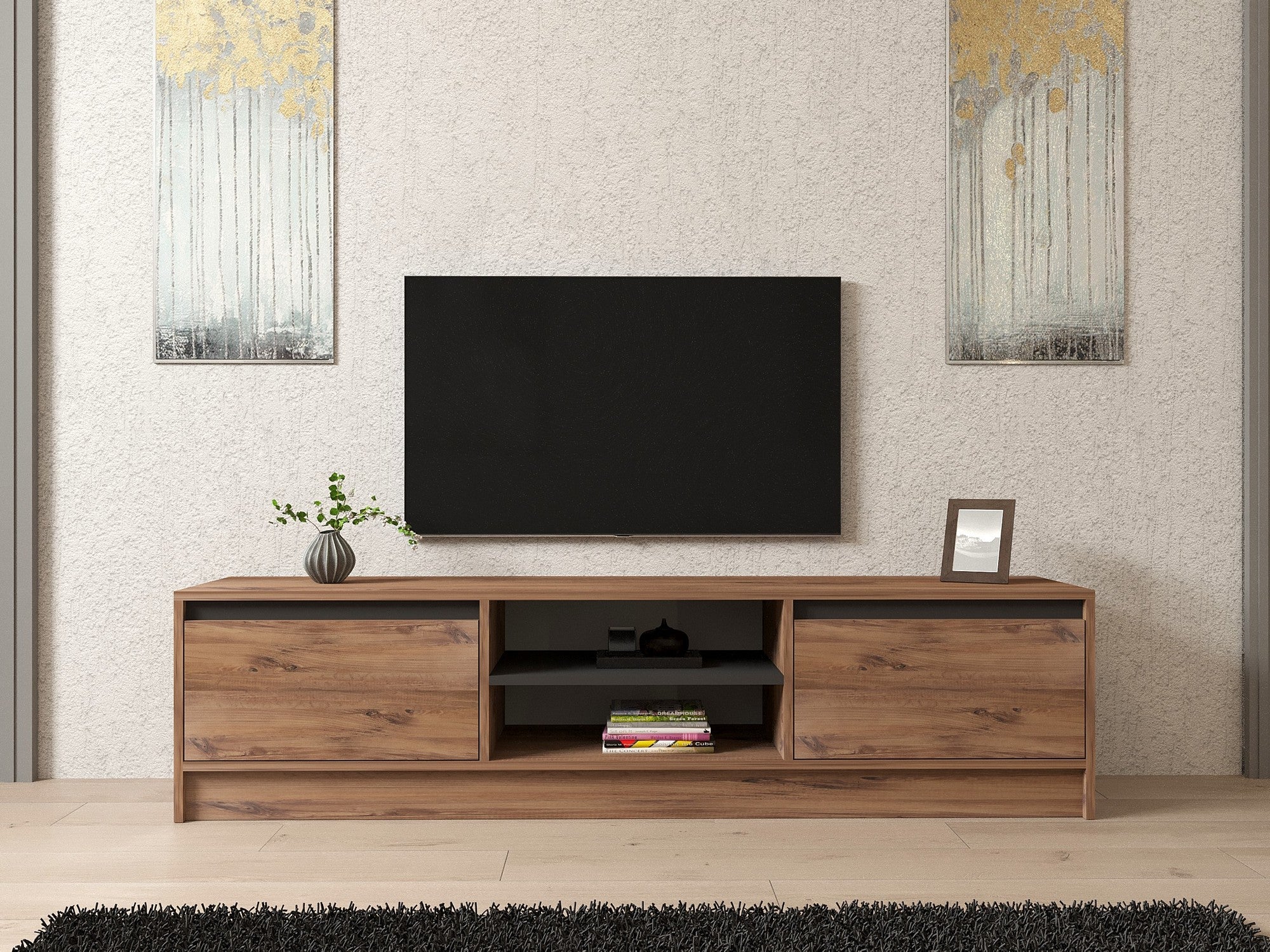 Móvel de TV – 180cm x 45cm x 40cm – Pinho Atlântico e Antracite – Painel de partículas revestido a melamina