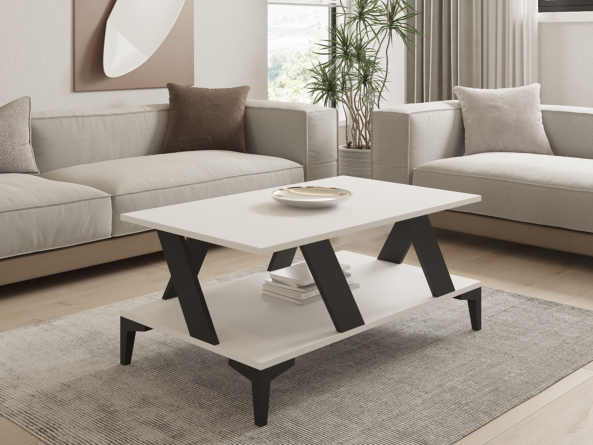 Mesa de Centro Antracite e Branca - Design Moderno com Revestimento Melamínico 100x60cm