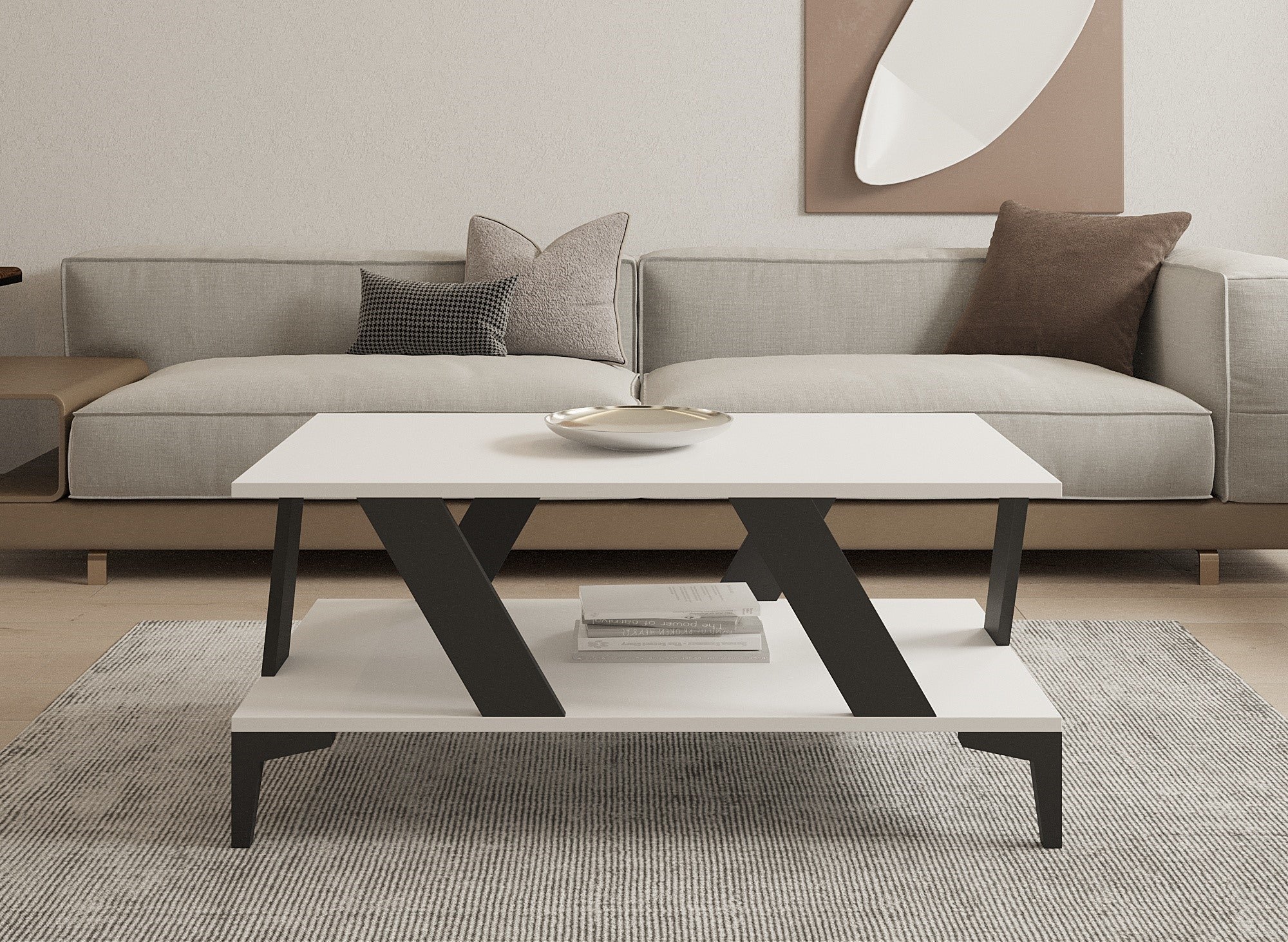 Mesa de Centro Antracite e Branca - Design Moderno com Revestimento Melamínico 100x60cm