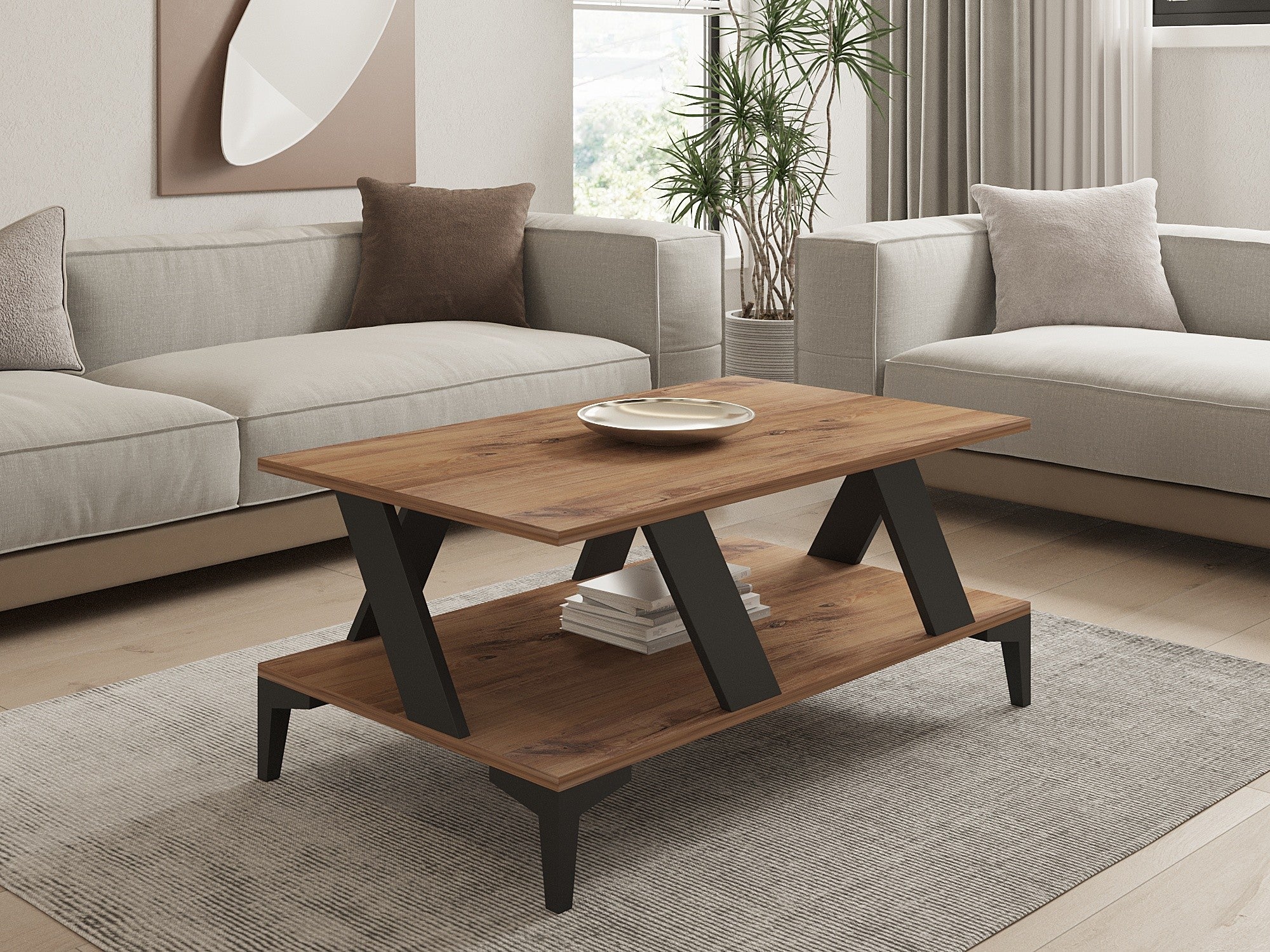 Mesa de Centro Elegante, Antracite e Pinho Atlântico, 100 x 60 x 40 cm | Painel de Partículas 100% Revestido com Melamina, 18 mm de Espessura | Design Moderno para Sala de Estar