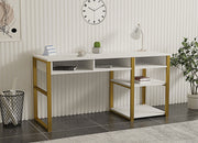 Secretária de Estudo – 150 cm x 75.8 cm x 58.4 cm – Branco e Dourado – Painel de Partículas
