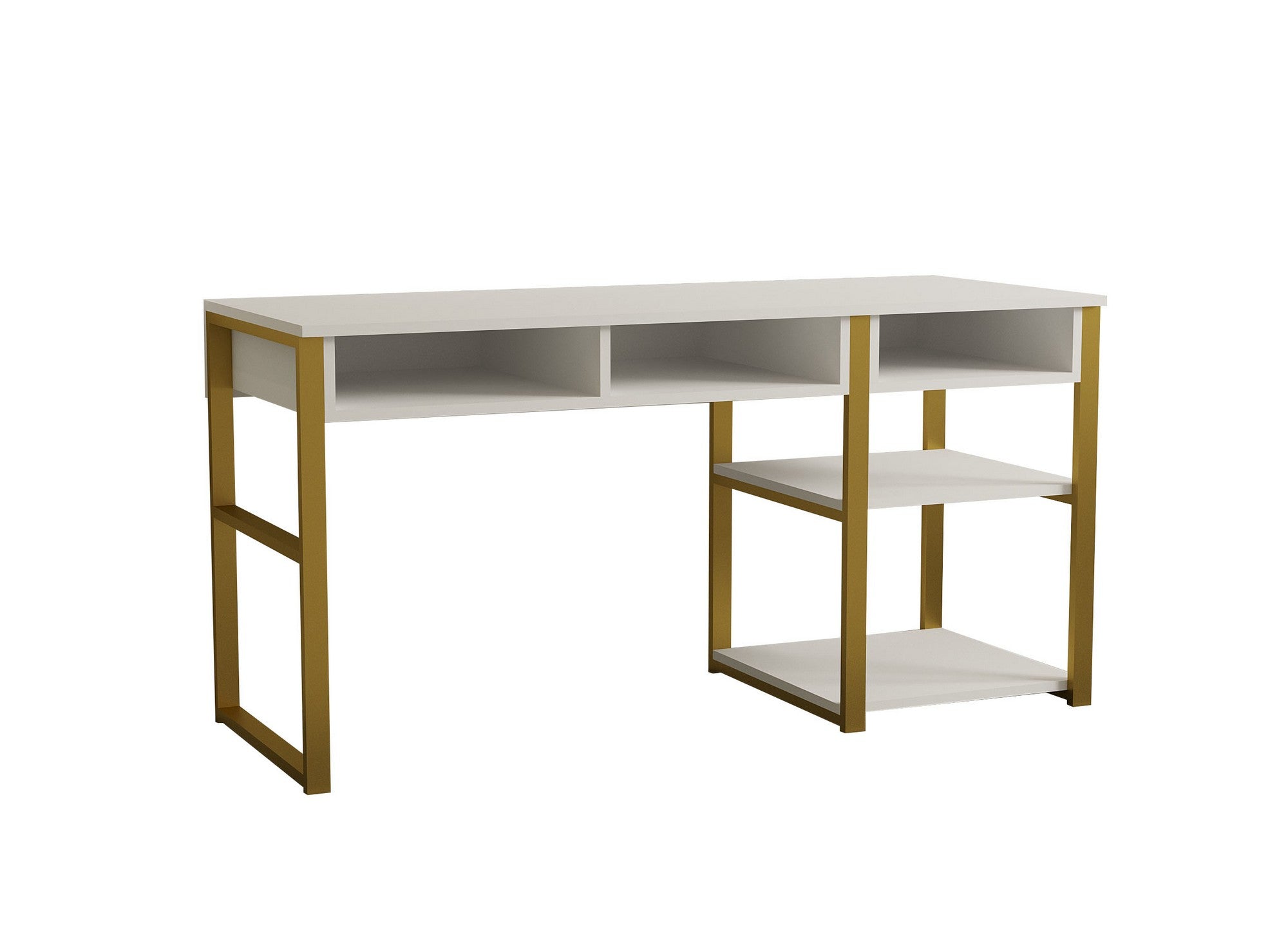 Secretária de Estudo – 150 cm x 75.8 cm x 58.4 cm – Branco e Dourado – Painel de Partículas