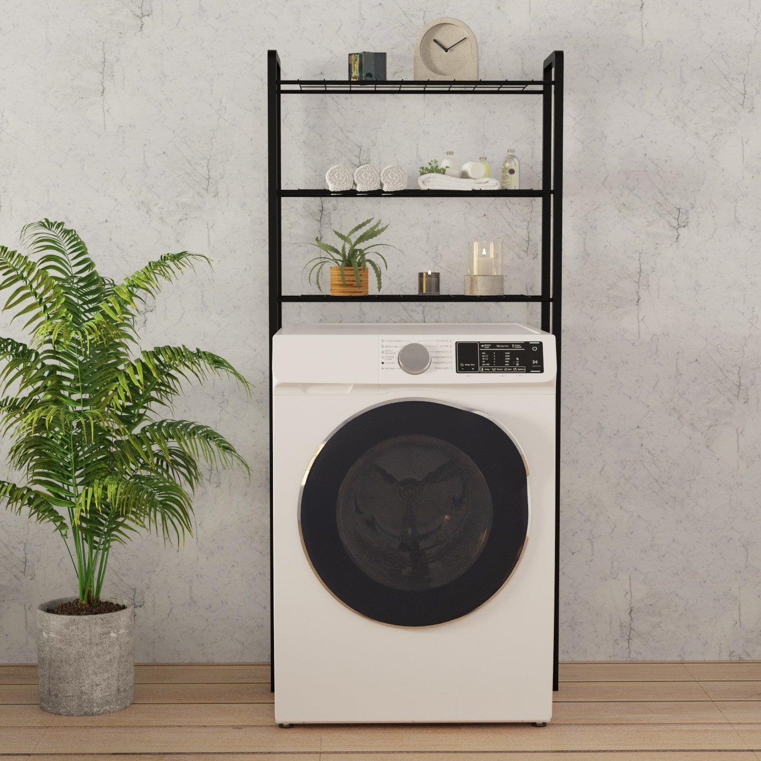 Armário para máquinas de lavar – 24 x 68 x 150 cm – Preto – Metal