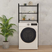 Armário para máquinas de lavar – 24 x 68 x 150 cm – Preto – Metal