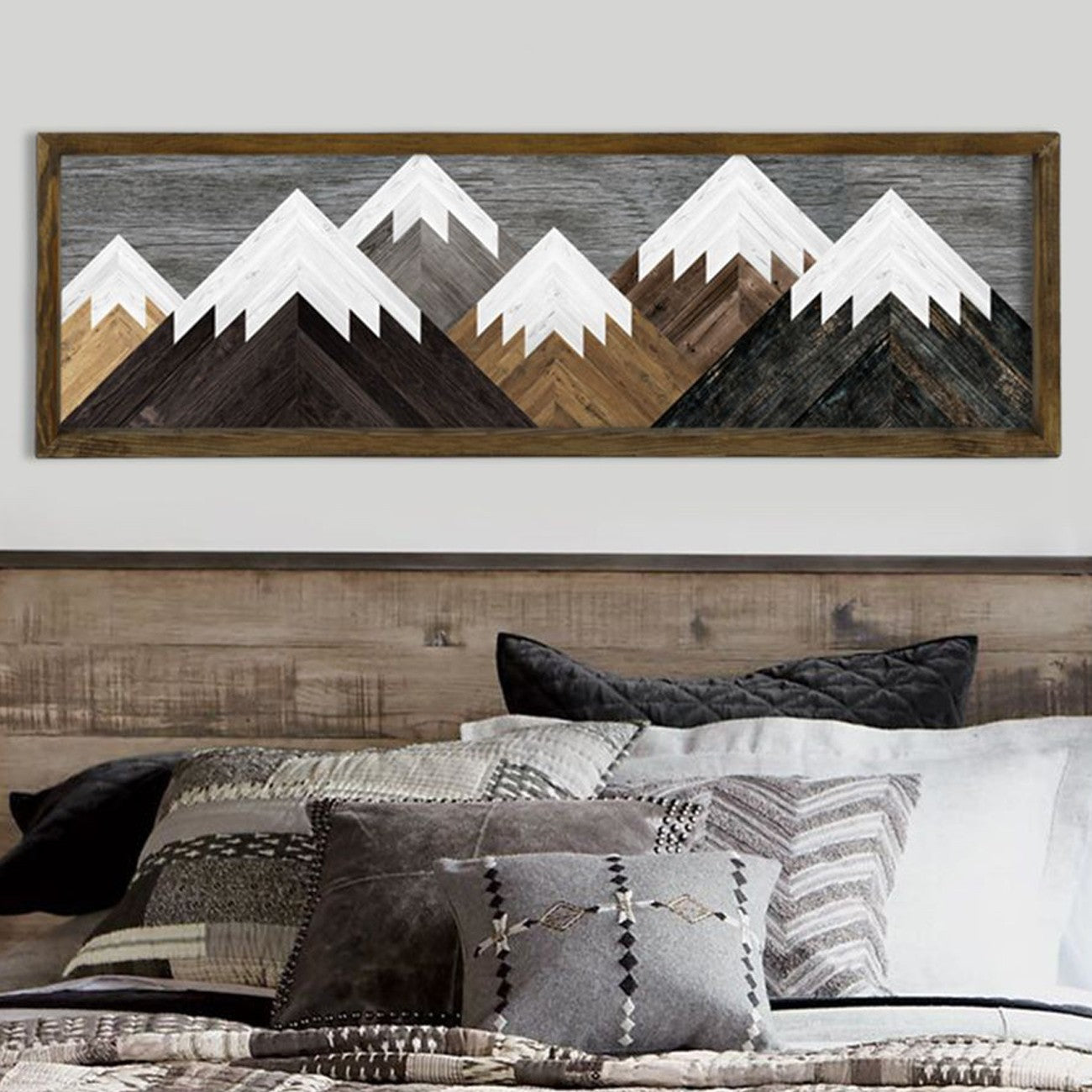 Quadro decorativo em MDF – 35 x 120 cm – moldura de madeira de pinho