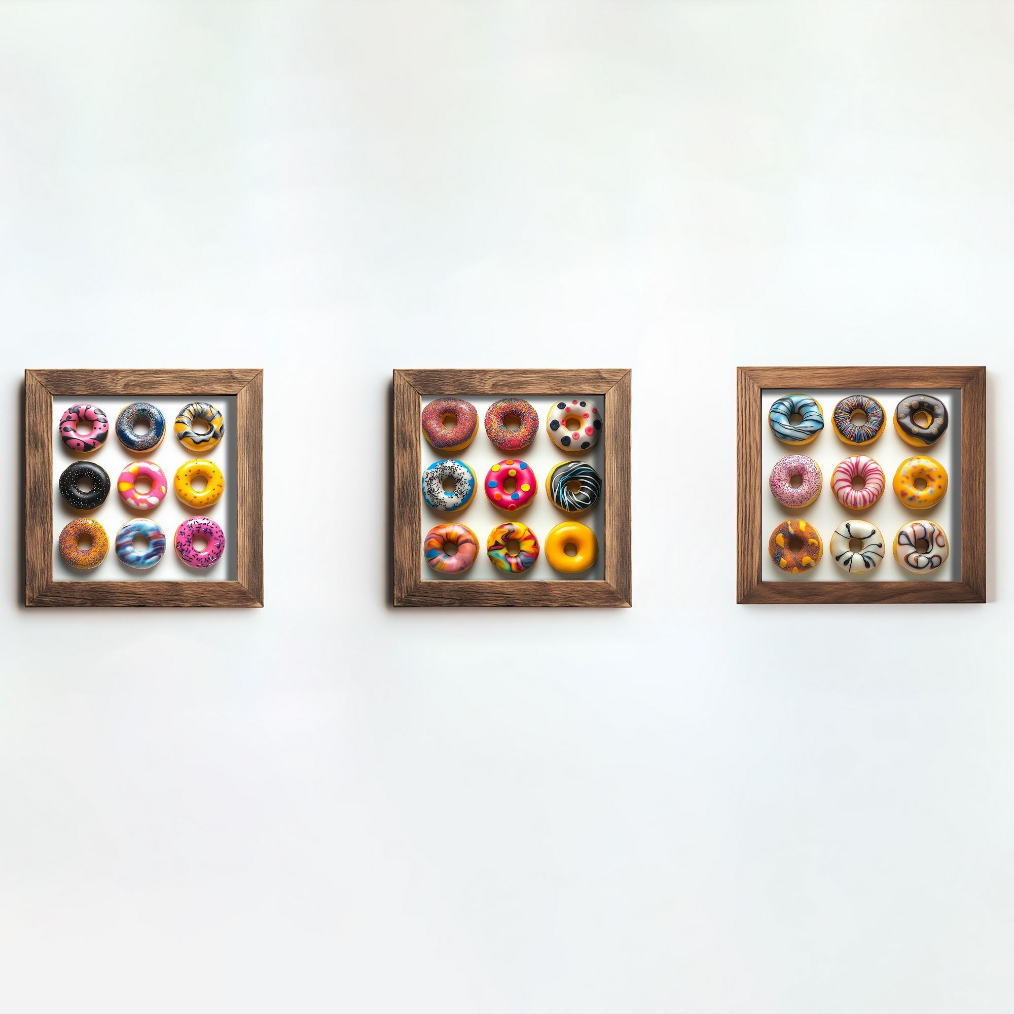 Conjunto de 3 Quadros Decorativos MDF Multicolor com Moldura em Madeira - 16x16cm