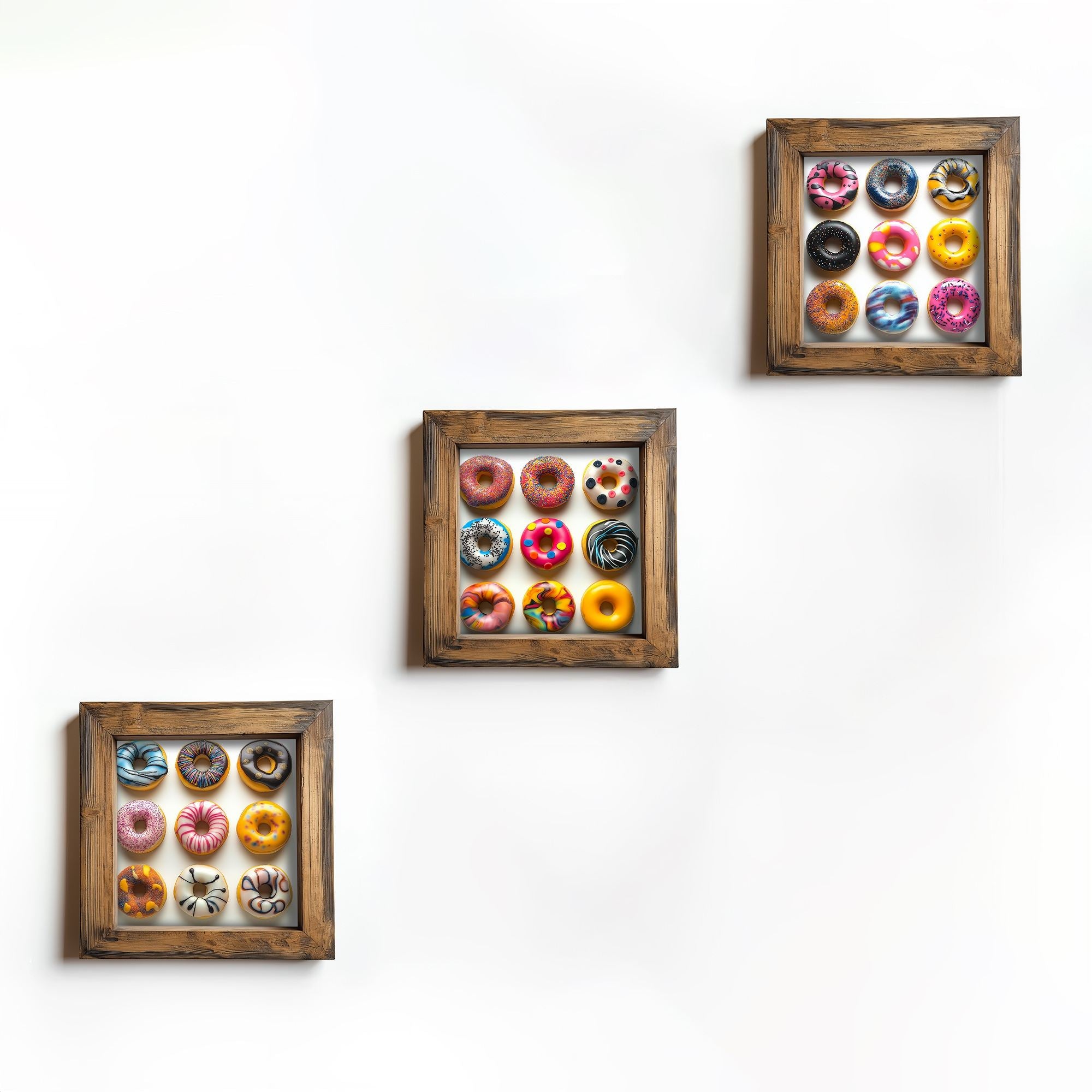 Conjunto de 3 Quadros Decorativos MDF Multicolor com Moldura em Madeira - 16x16cm