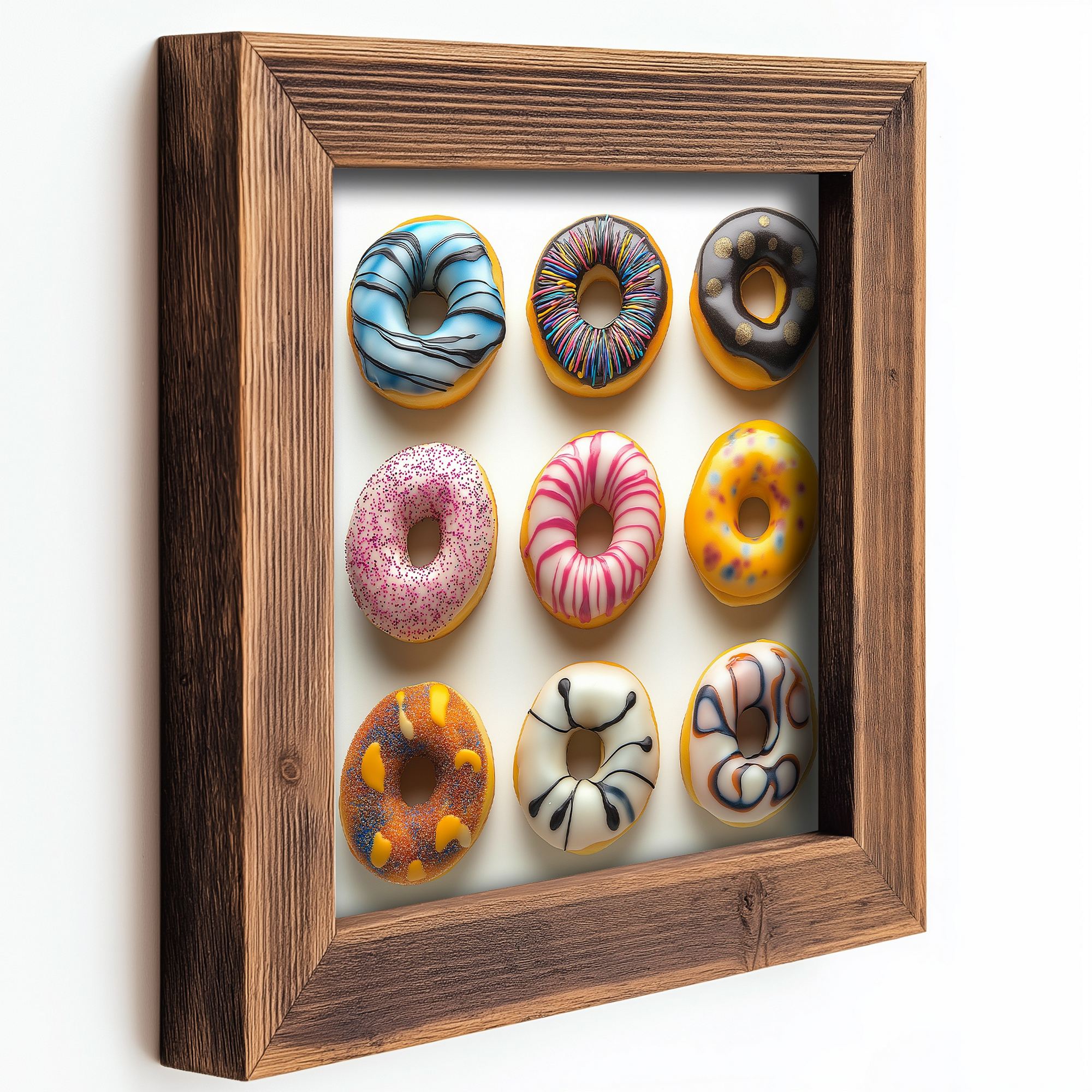 Conjunto de 3 Quadros Decorativos MDF Multicolor com Moldura em Madeira - 16x16cm