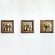 Conjunto de 3 Quadros Decorativos MDF Multicolor com Moldura em Madeira - Impressão UV de Alta Qualidade 16x16cm