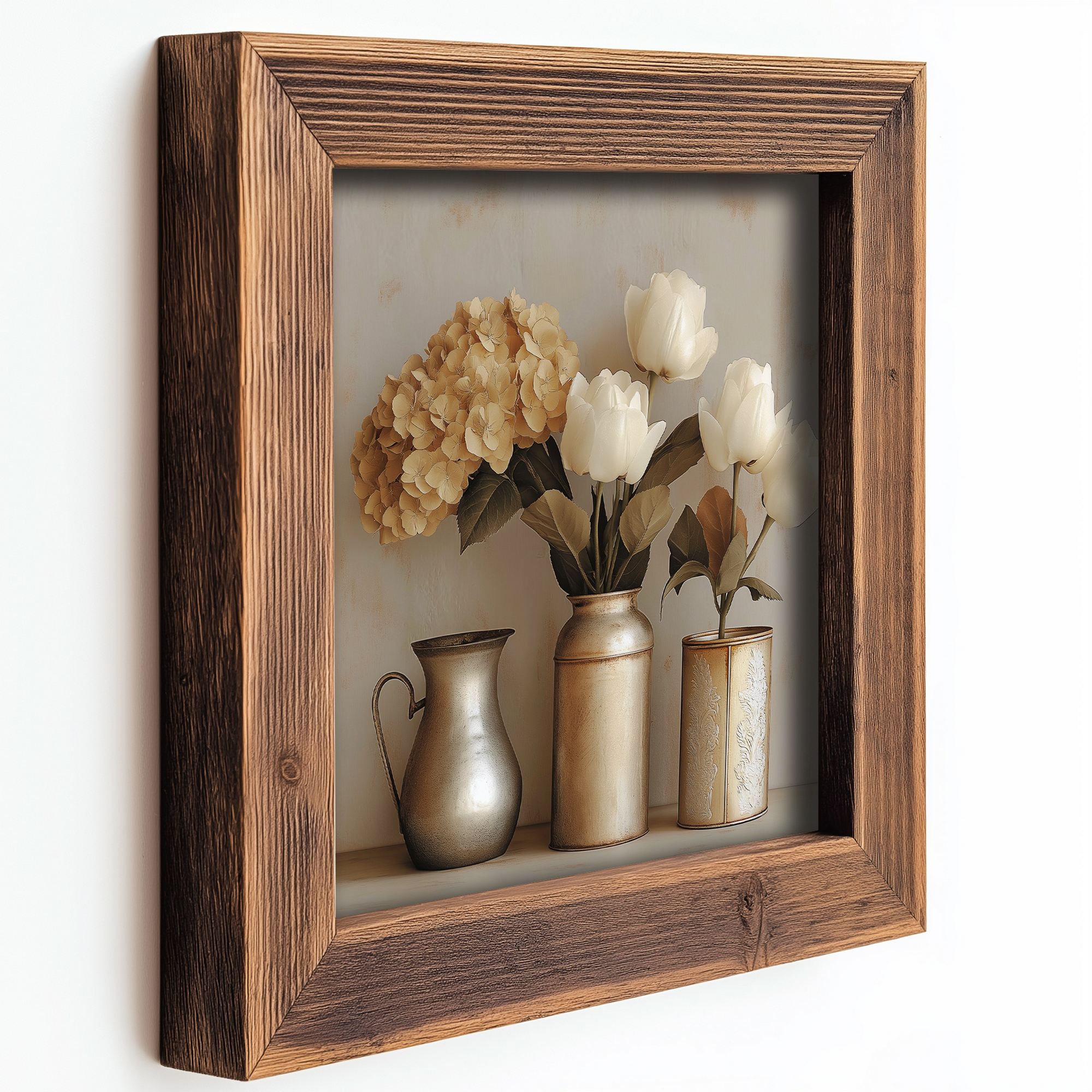 Conjunto de 3 Quadros Decorativos MDF Multicolor com Moldura em Madeira - Impressão UV de Alta Qualidade 16x16cm