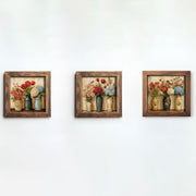 Conjunto de 3 Quadros Decorativos MDF Multicolor com Moldura em Madeira - 16x16cm