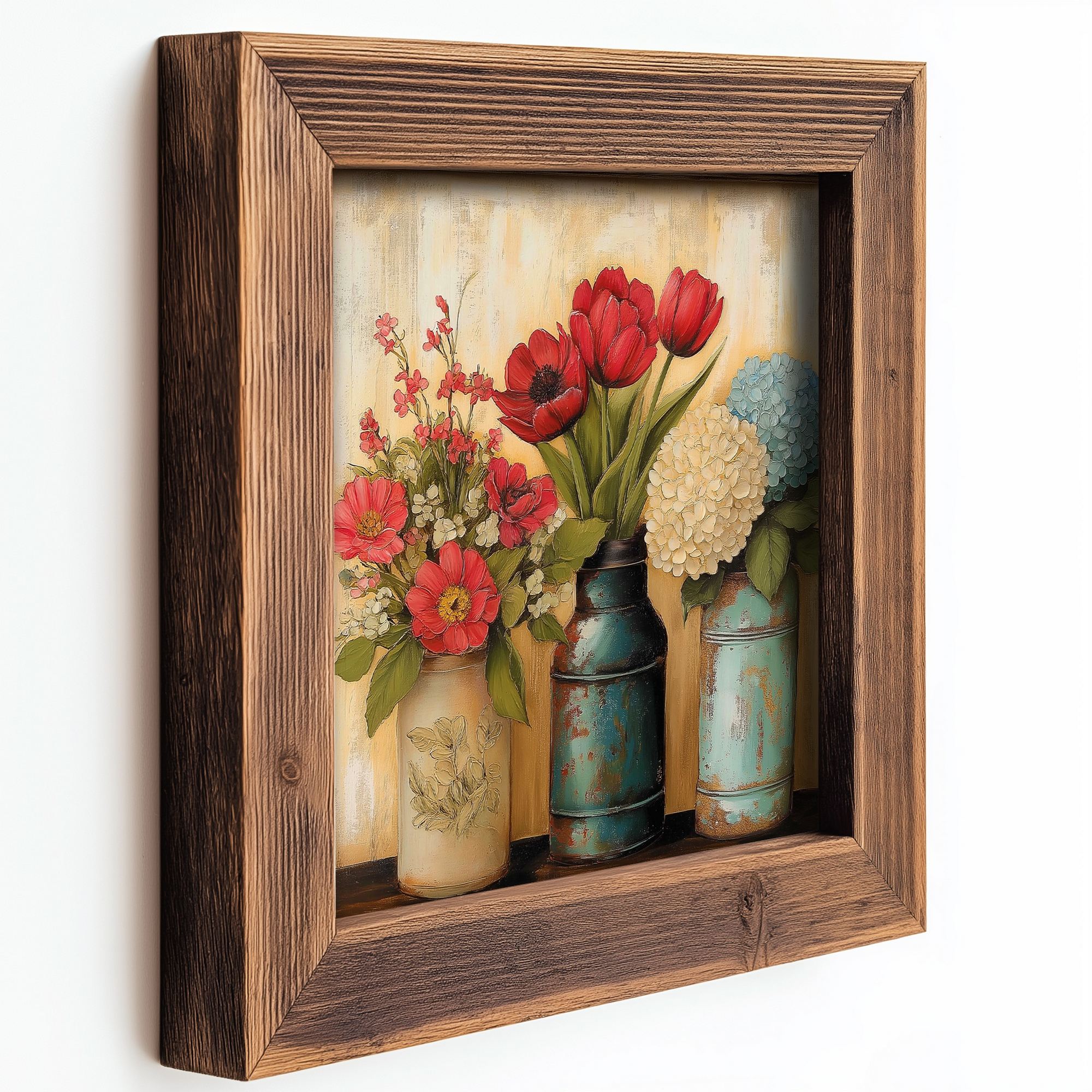 Conjunto de 3 Quadros Decorativos MDF Multicolor com Moldura em Madeira - 16x16cm