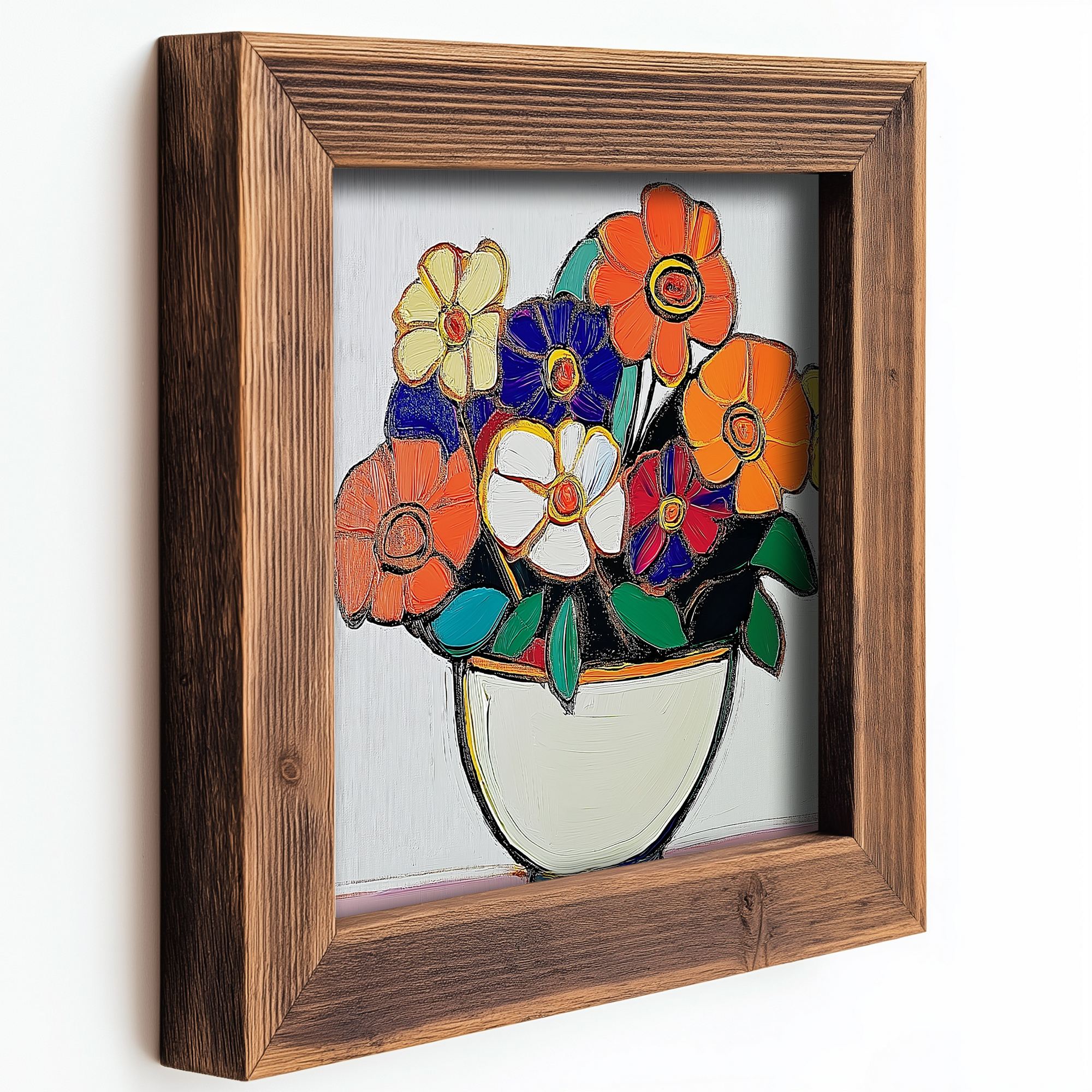 Conjunto de 3 Quadros Decorativos MDF Multicolor com Moldura em Madeira - 16x16cm