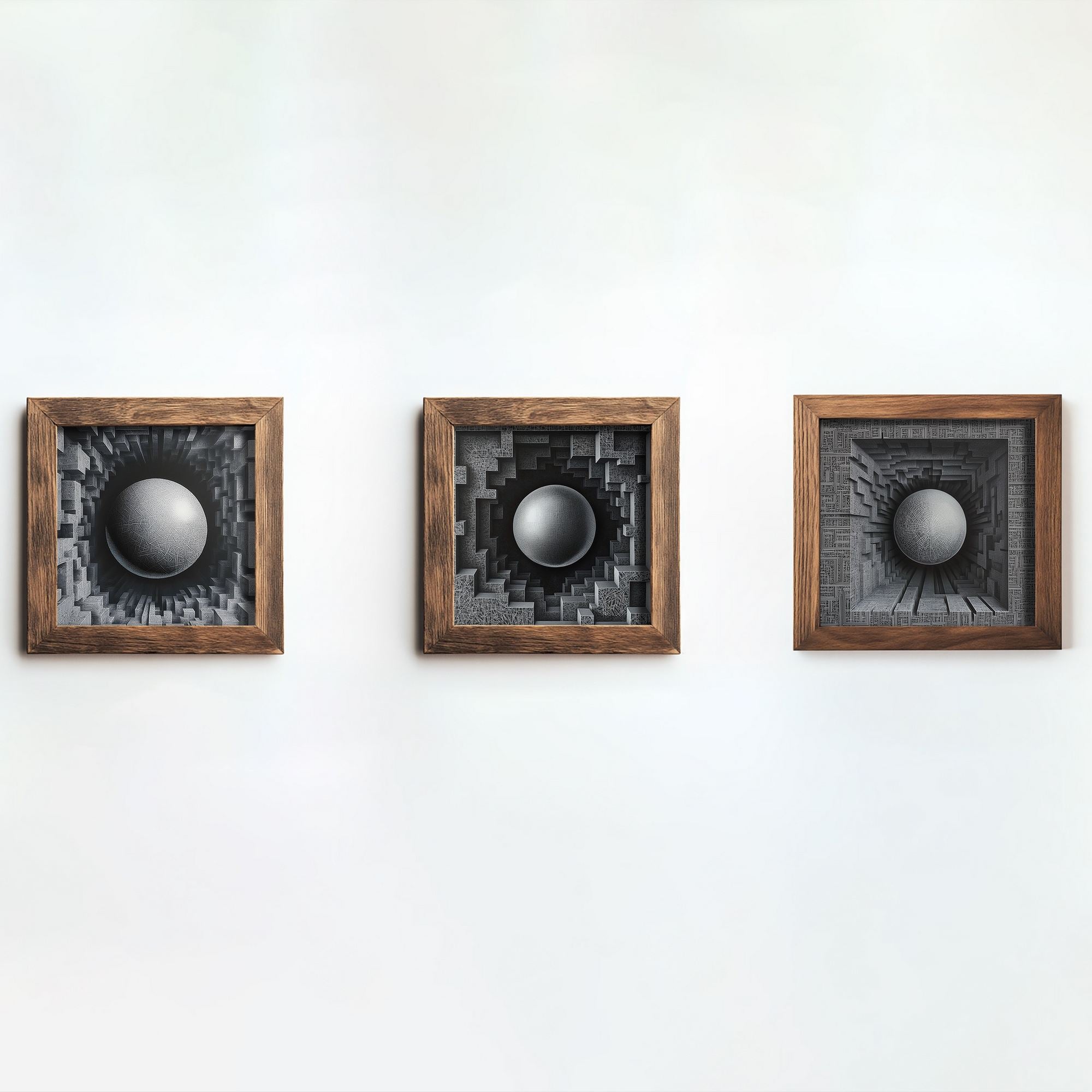 Conjunto de 3 Quadros Decorativos MDF Multicolor com Moldura em Madeira - 16x16cm