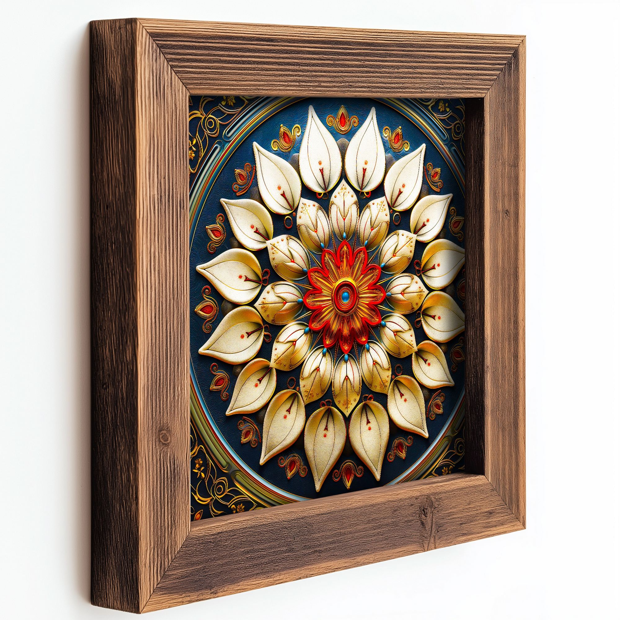 Conjunto de 3 Quadros Decorativos MDF Multicolor com Moldura em Madeira - 16x16cm