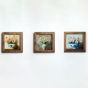 Conjunto de 3 Quadros Decorativos MDF Multicolor com Moldura em Madeira - 16x16cm