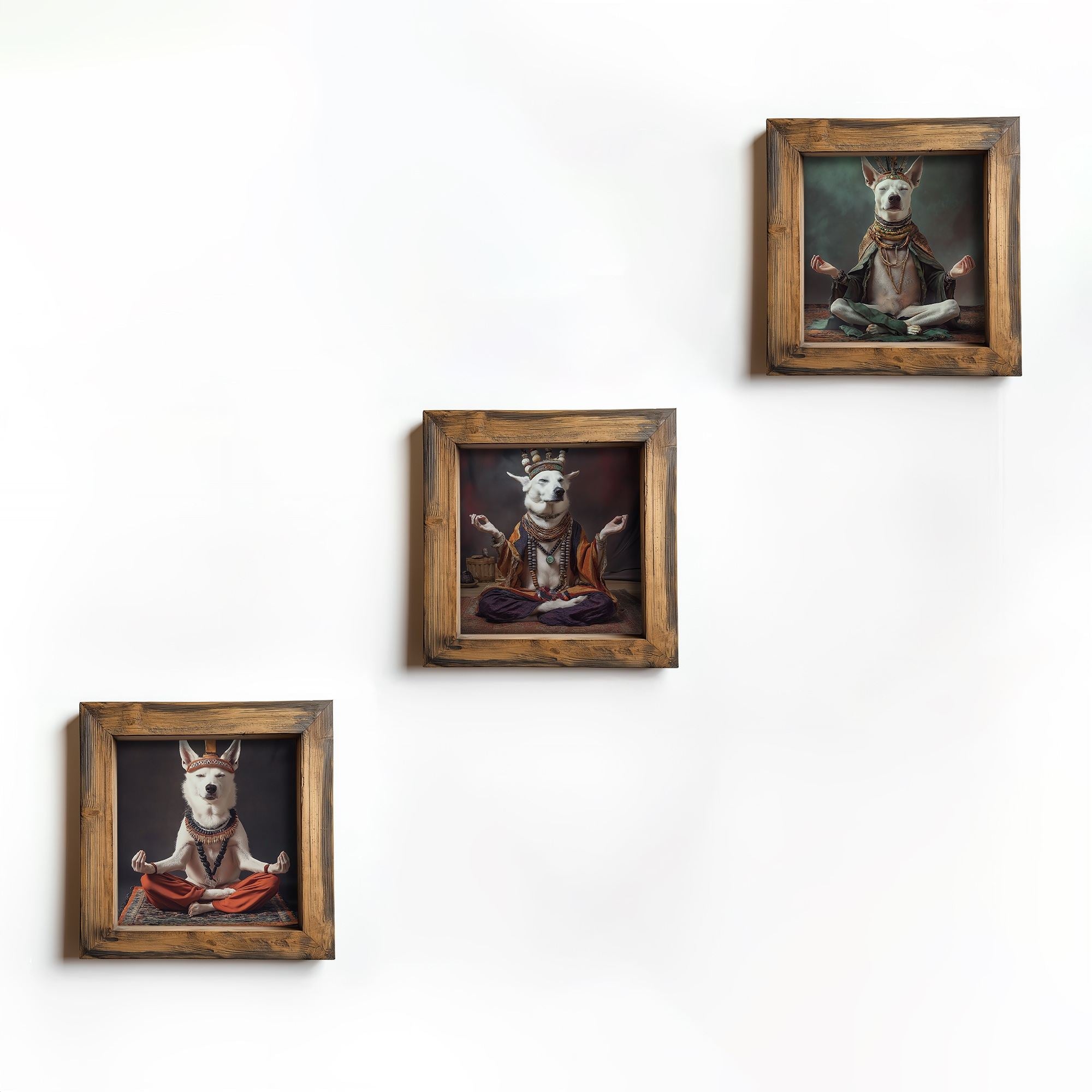 Conjunto de 3 Quadros Decorativos MDF Multicolor com Moldura em Madeira - 16x16cm