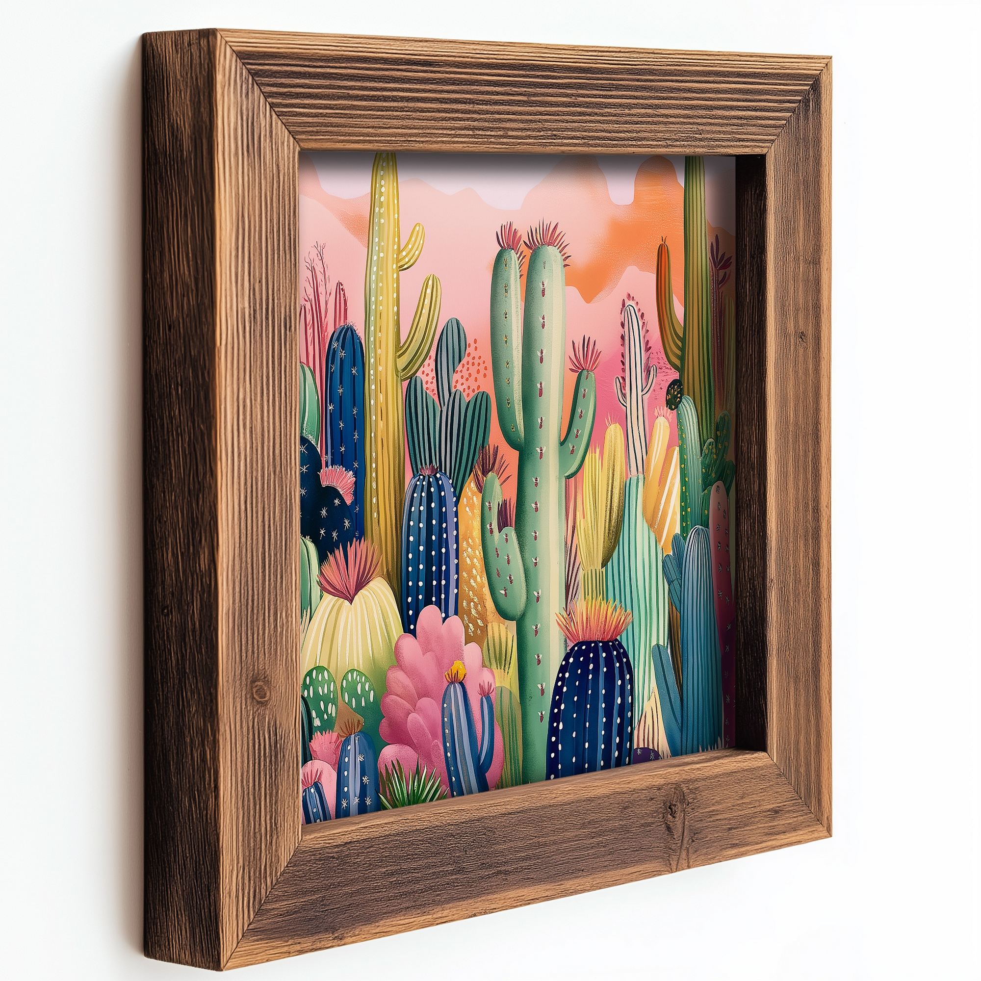 Conjunto de 3 Quadros Decorativos MDF Multicolor com Moldura em Madeira - 16x16cm