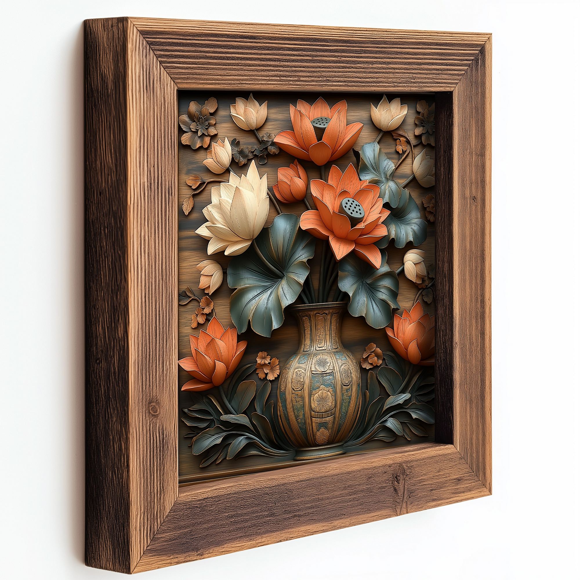 Conjunto de 3 Quadros Decorativos MDF Multicolor com Moldura em Madeira - 16x16cm